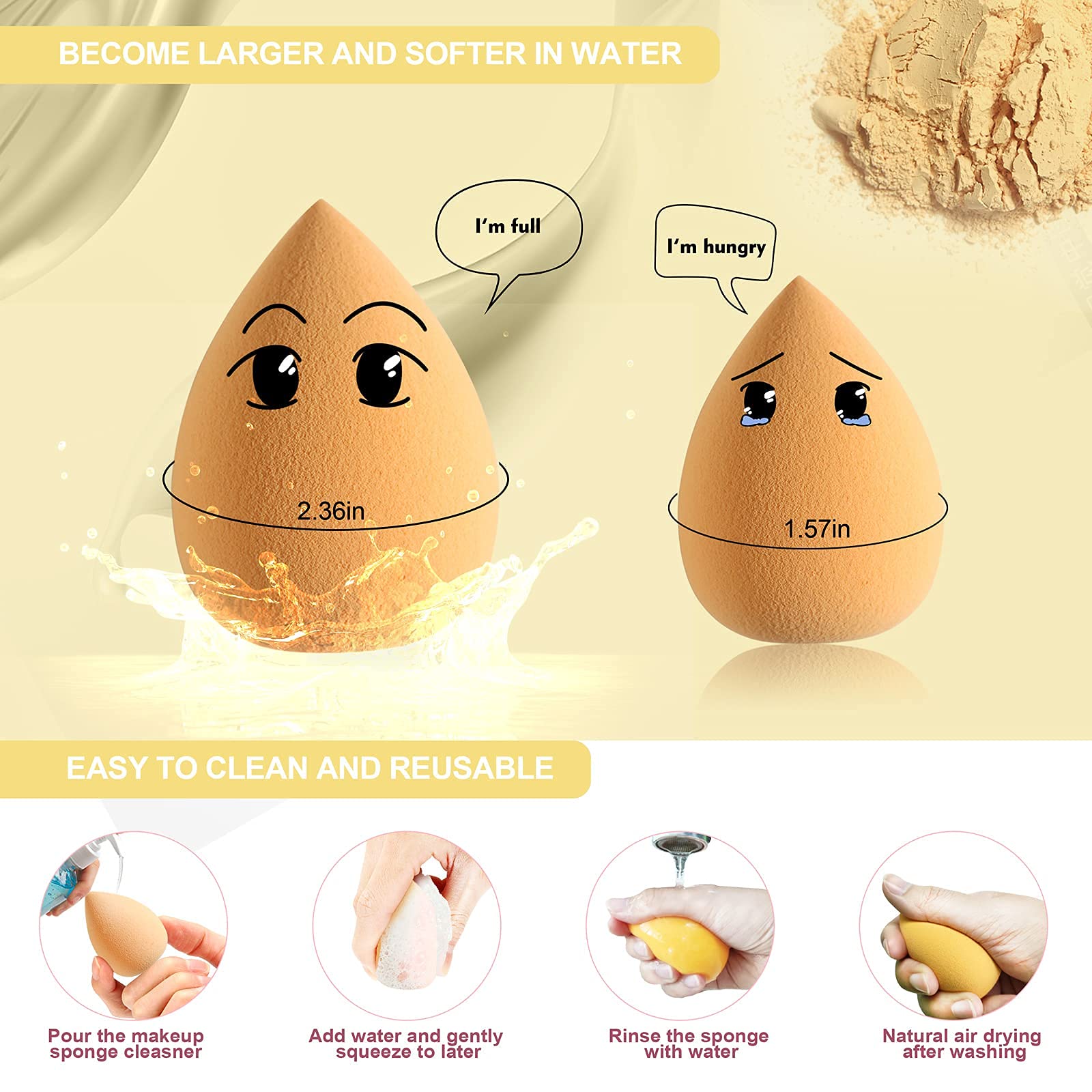 DUAIU 4 Pack Makeup Sponges - Latex Free Beauty Blender Set with Egg Case for Foundation & Concealer Application (Lemon Yellow) | Perfect for Professional Makeup, Travel & Everyday Use