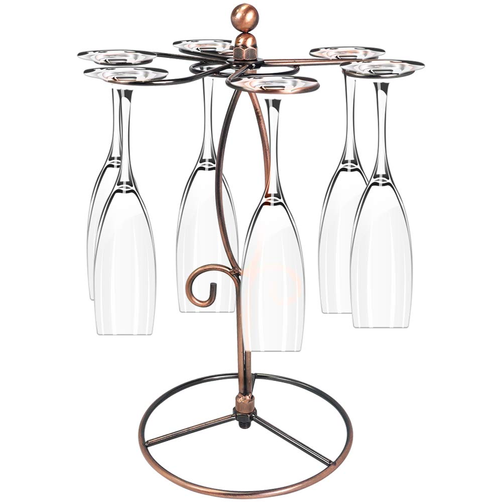 Vintage European Style Stainless Steel Wine Glass Holder - 13 Inch Chrome Vertical Stemware Storage Rack for 6 Glasses | Kitchen & Dining Room Organization, Bar Decor, Home Entertaining Essential