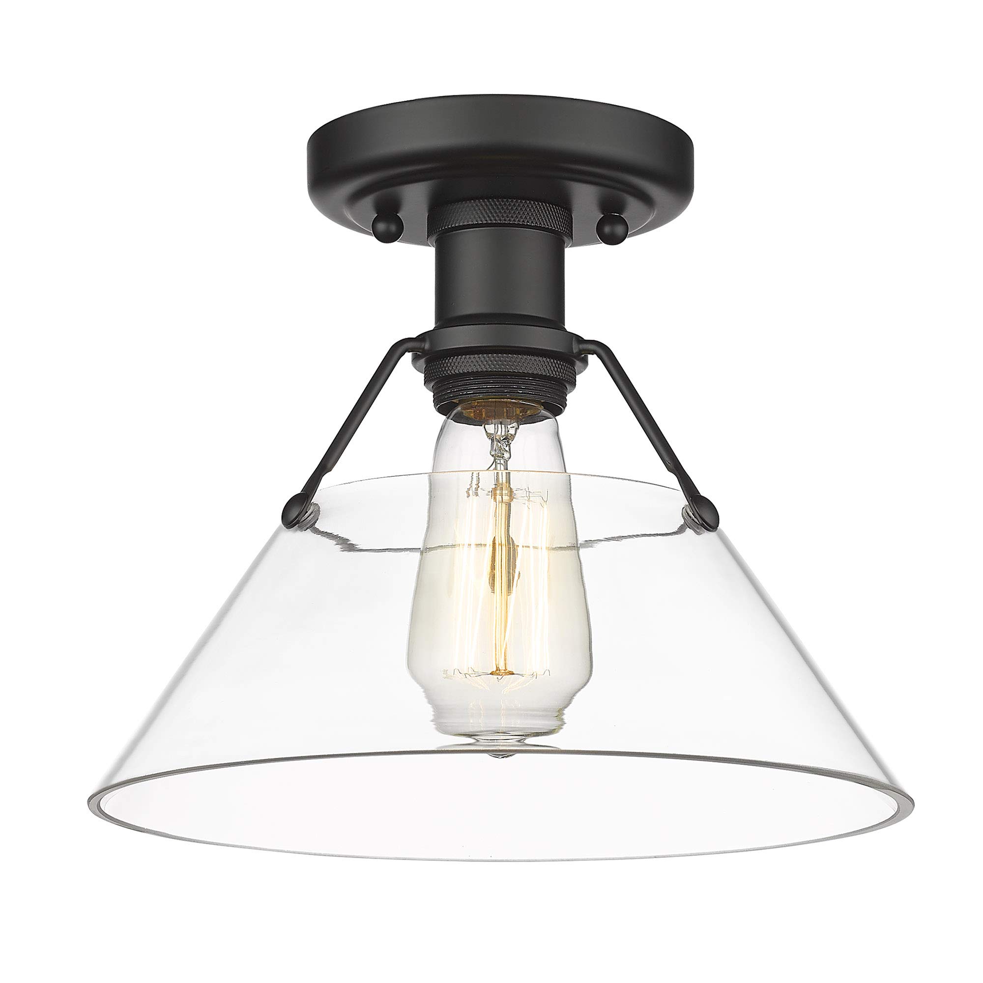 Golden Lighting Orwell Flushmount Ceiling Light Fixture - Matte Black with Clear Glass Shade - Perfect for Bedroom, Hallway, or Entryway Lighting