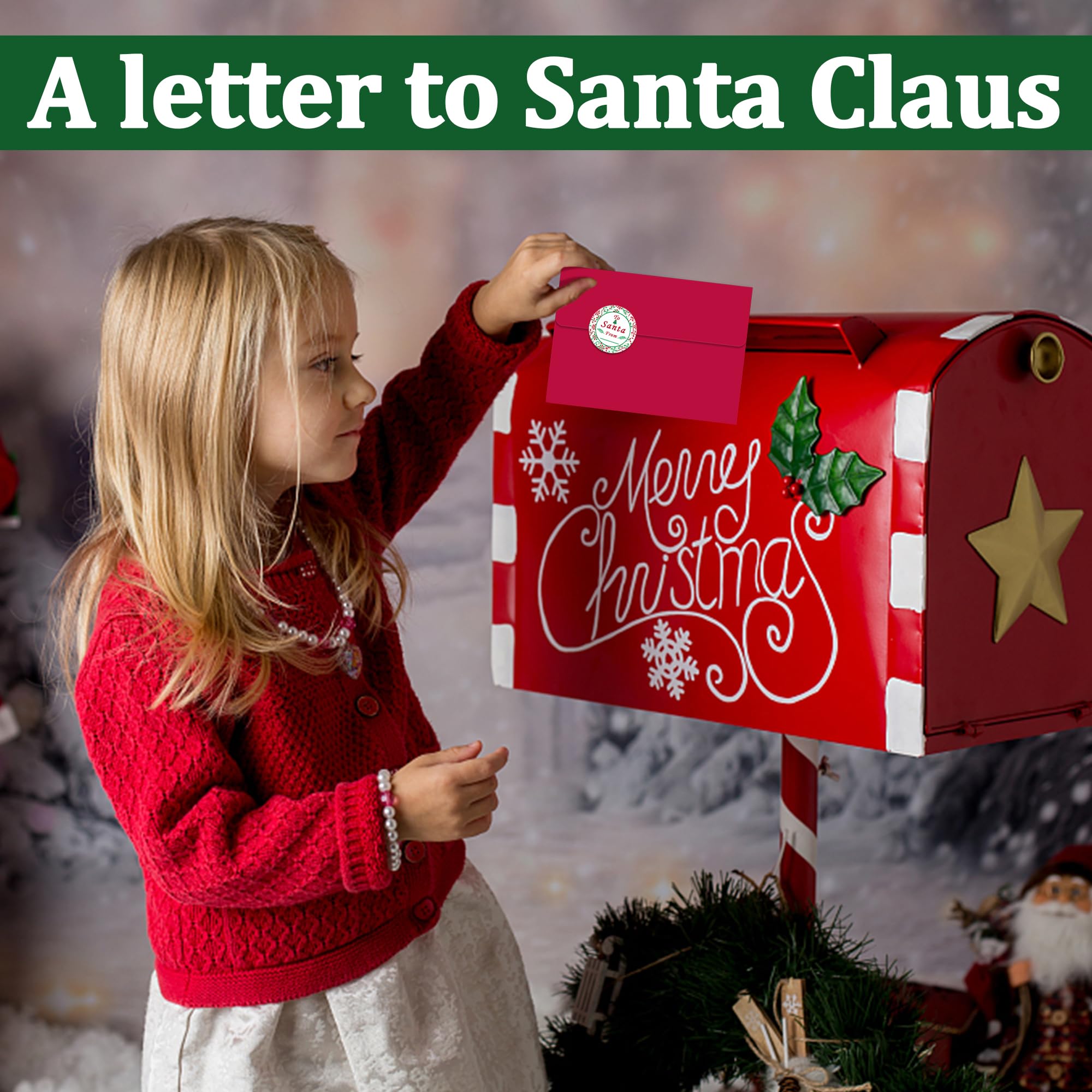 Watayo 40 PCS Official Letter to Santa Kit - 8 Christmas Fill-in-the-Blank Cards with Red Envelopes & Stickers - 5