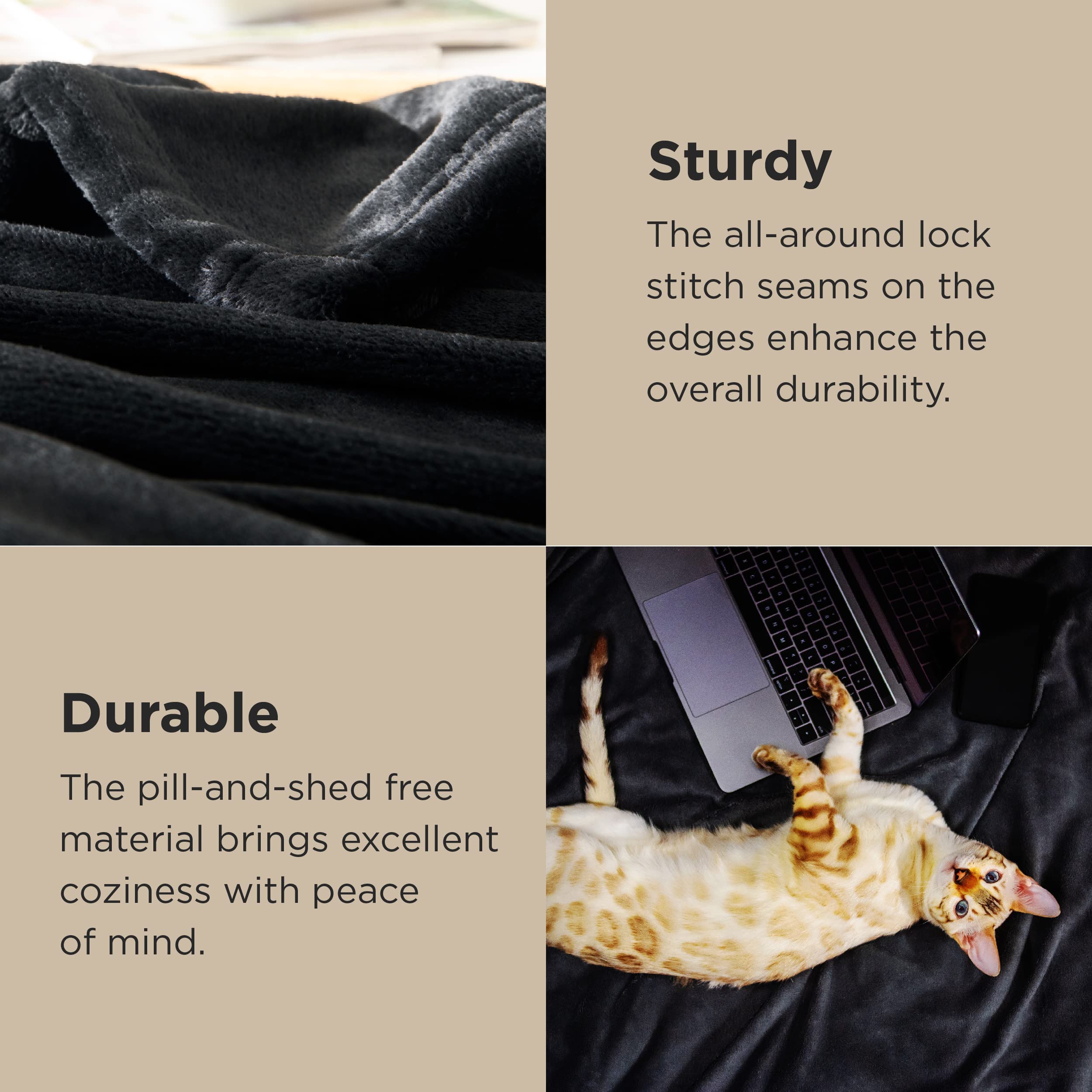 Bedsure Oversized Fleece Blanket Black - 280GSM Ultra Soft & Lightweight Plush Throw Blanket for Bed, Sofa, Couch - Perfect for Home, Travel, Camping & Gift Giving