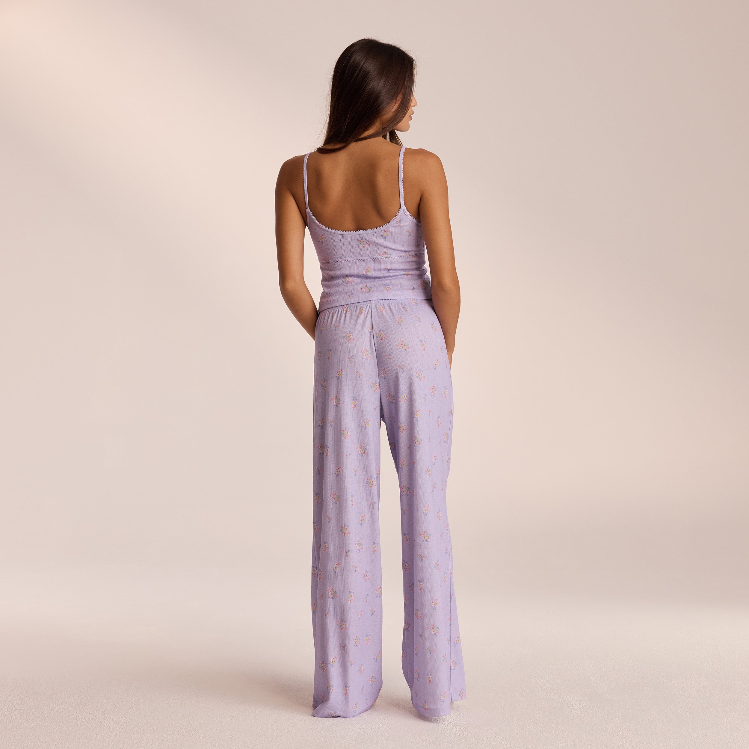 Lilac Floral Pointelle Pajama Bottoms for Women - Soft & Comfortable Sleepwear for Relaxing at Home or Lounging