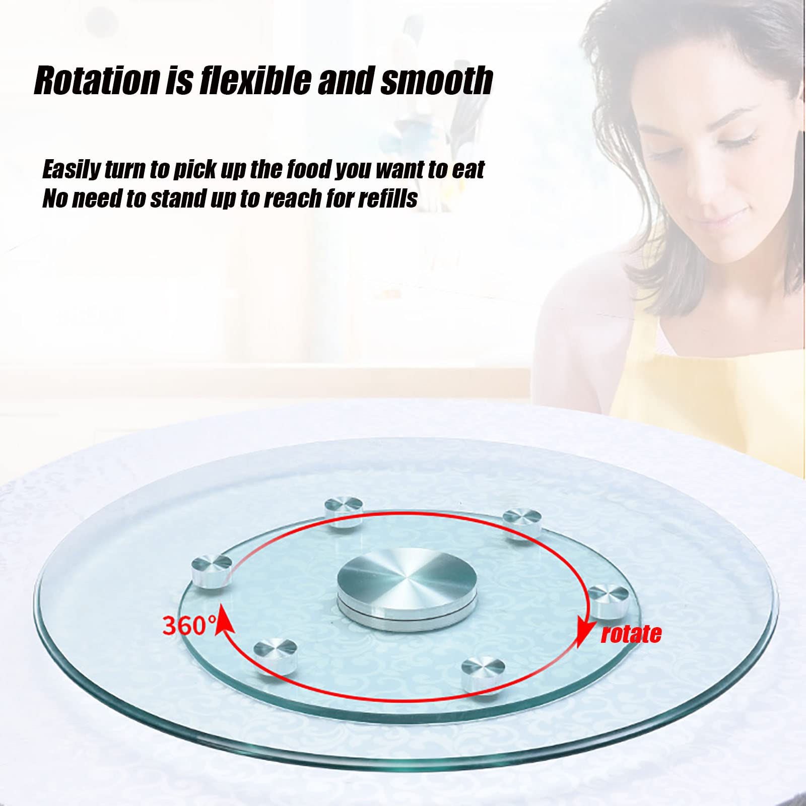 Premium 12-Inch White Tempered Glass Lazy Susan Turntable - 360° Rotating Serving Tray for Dining Table & Kitchen Countertop - Durable Reversible Glass Dish Rack for Spices, Condiments & Food Display (39x39x0.3 Inches) - Perfect for Family Dinners, Buffets & Entertaining Guests