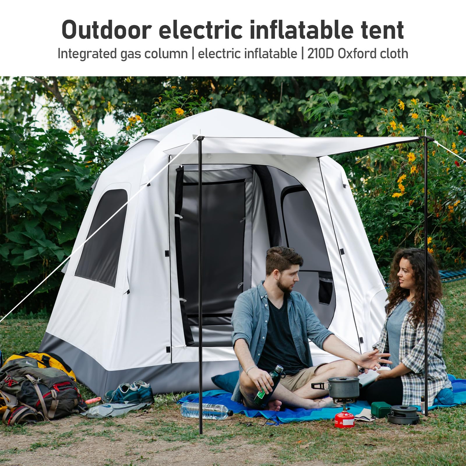 Easy Setup Inflatable Camping Tent for 3-4 People - Waterproof Glamping Air Tent for Adults - Perfect for Outdoor Adventures, Backyard Camping & Music Festivals