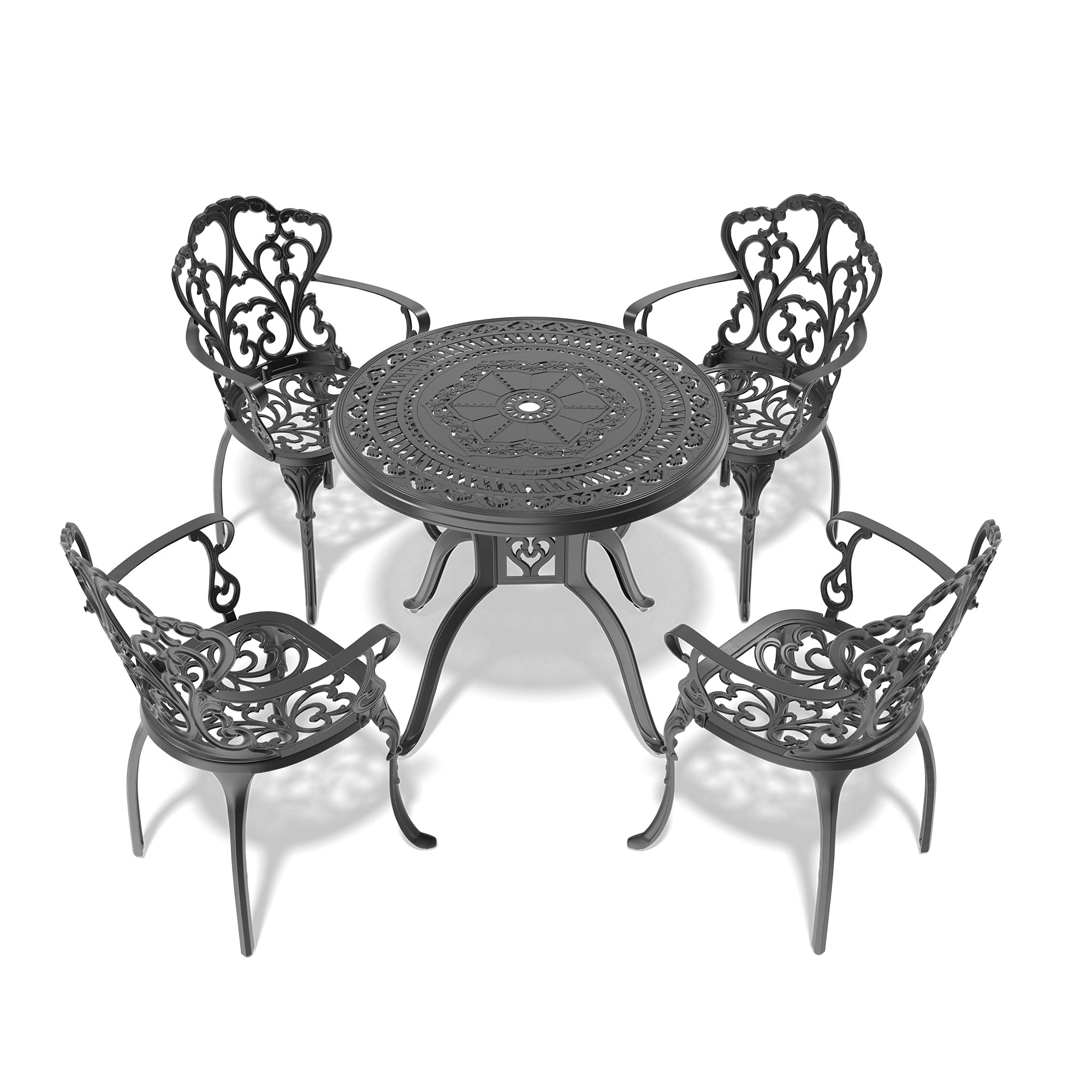 5-Piece Cast Aluminum Patio Furniture Set with Cushions - Outdoor Dining & Lounge Set for Garden, Poolside, and Backyard Relaxation