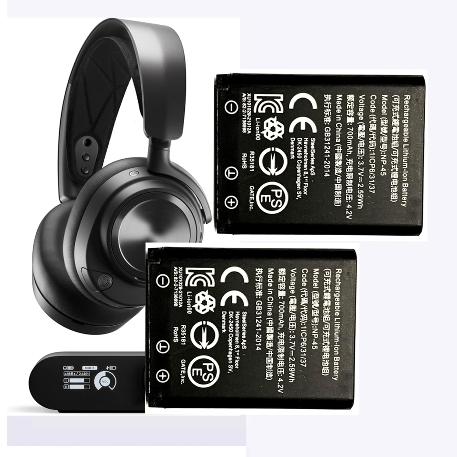 SteelSeries Arctis Nova Pro Wireless Headset Battery Replacement NP-45 - 2-Pack Compatible with Xbox & PlayStation - Long-Lasting Gaming Headset Batteries for Extended Play Sessions