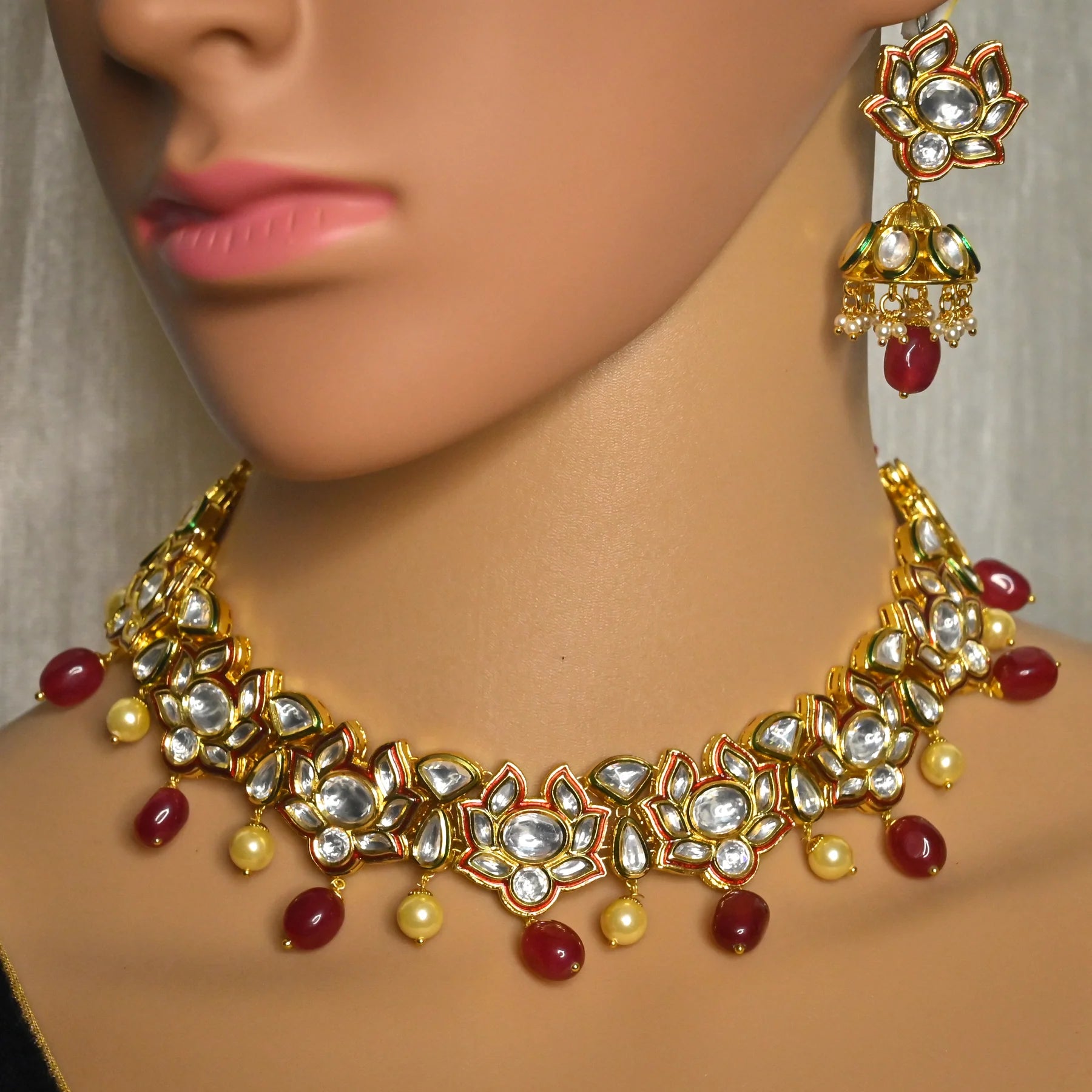 Royal Kundan Gold Plated Necklace & Earrings Set (D565) - Elegant Indian Jewelry for Weddings, Parties & Special Occasions