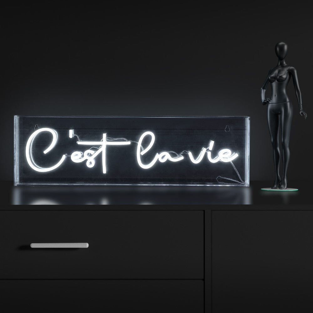 C'est La Vie Contemporary Glam Acrylic Box USB-Powered LED Neon Light Sign - Perfect for Home Decor, Bedroom, Bar, Wedding & Party Lighting