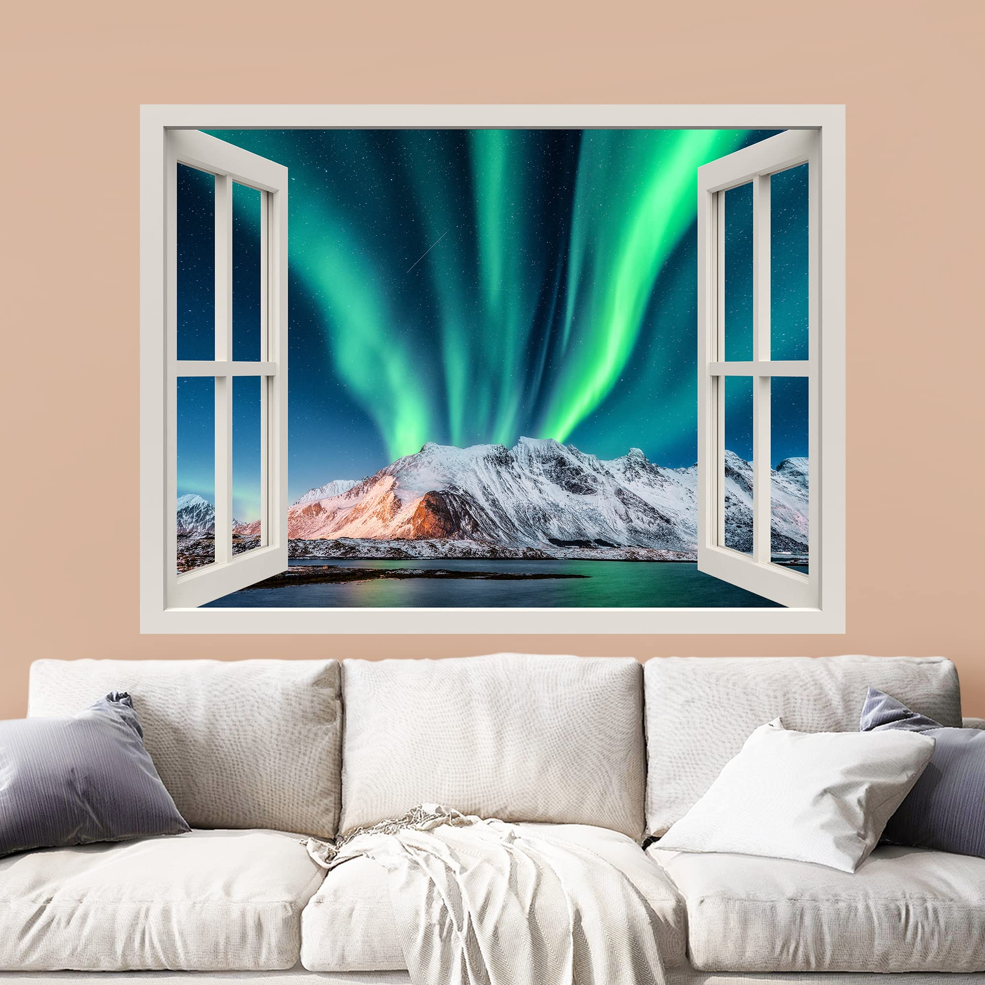 Wall26 Removable Wall Sticker - Neon Green Aurora Borealis Northern Lights Astronomy Space Nature Digital Art - 24