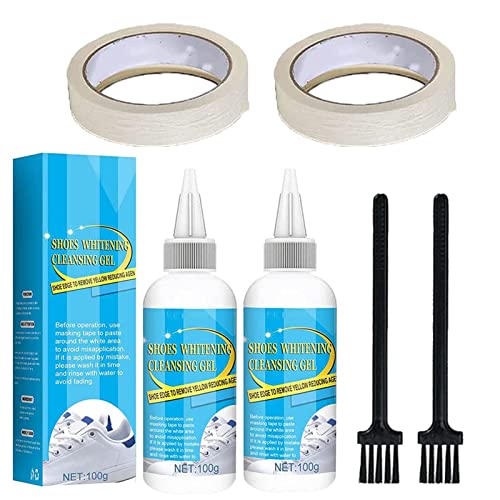 Premium Shoe Whitening Cleansing Gel - Effective Stain Remover for White Shoes | Restores Brightness | Includes Brush & Tape (100ml, 2-Pack) | Perfect for Sneakers, Canvas & Washable Shoes - Gym, School & Daily Wear