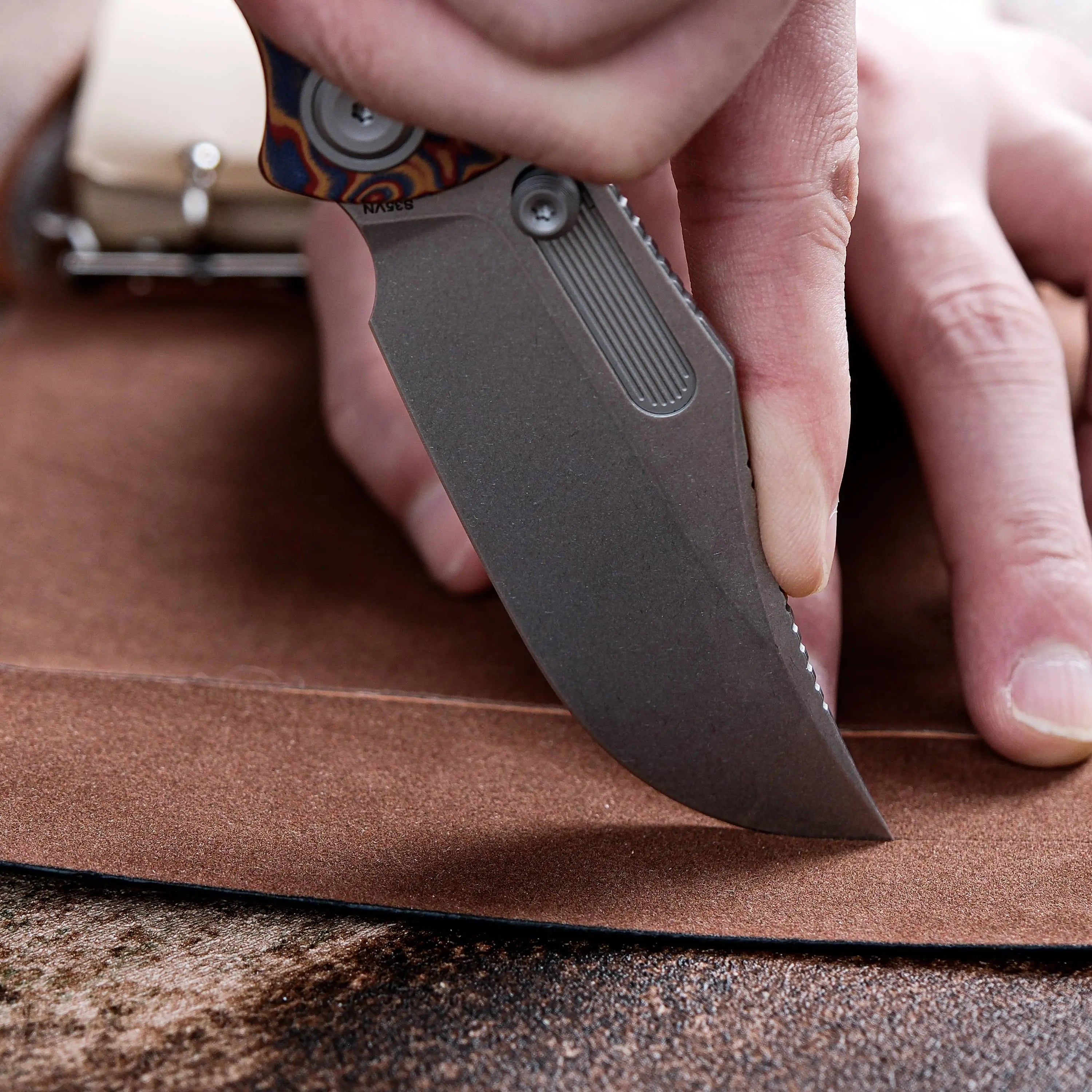 Naga Copper Raindrop Micarta Pocket Knife with S35VN Steel Blade - EDC, Camping, Outdoor Survival & Everyday Carry Tool (Model A3904)