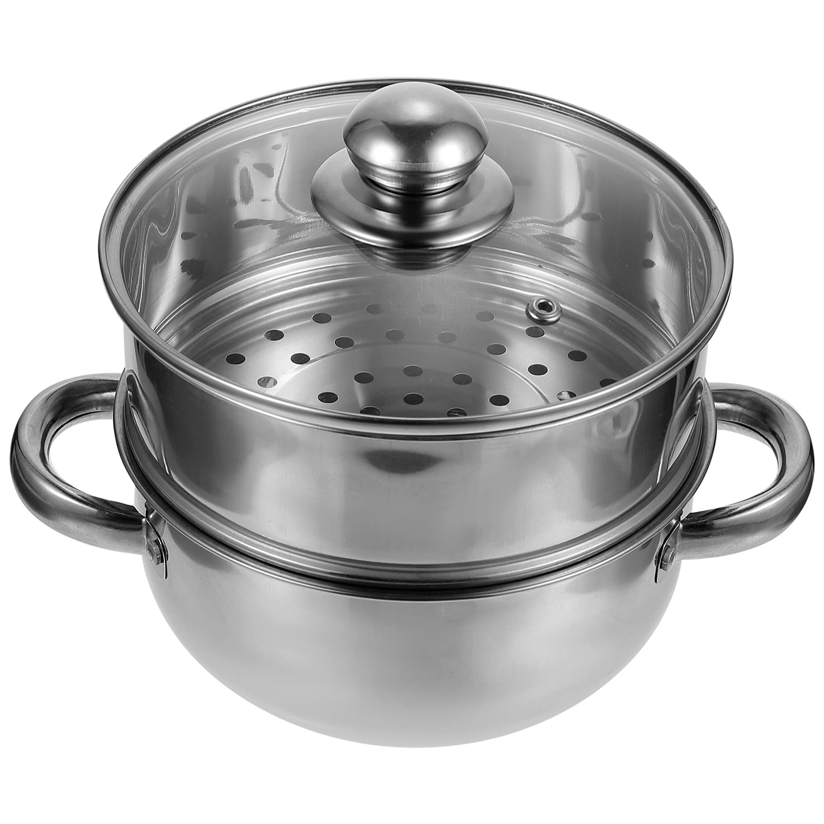 OSALADI 18cm Stainless Steel Stockpot with Steamer Basket - Double Layer Steam Pot for Cooking, Boiling Milk, Soup & More - Durable Kitchen Cookware for Home & Restaurant Use