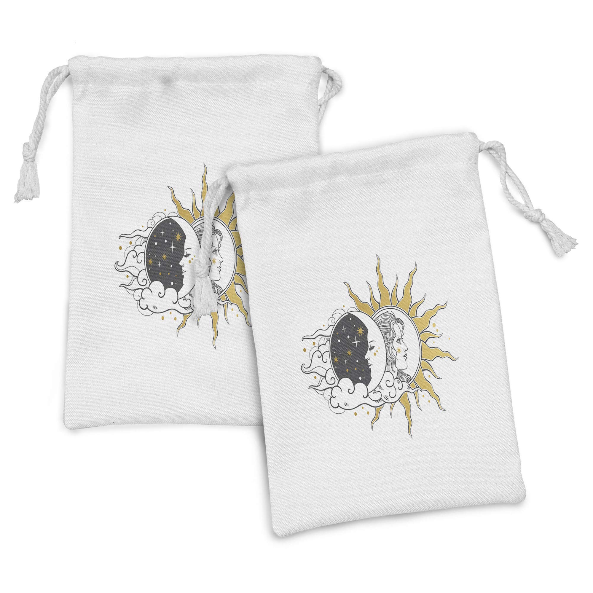 Ambesonne Moon Rays Fabric Pouch Set of 2 - Drawstring Bags for Toiletries, Makeup, Jewelry & Travel Accessories | 9