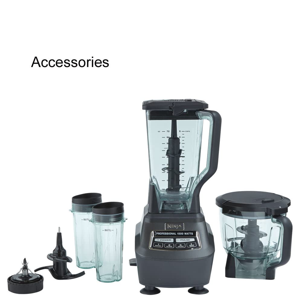 Ninja Mega Kitchen System Blender and Food Processor - 1500W High-Speed Blender with 72oz Pitcher, 64oz Processor Bowl & 2 Blades - Perfect for Smoothies, Soups, Dough & Food Prep - Black (BL770)
