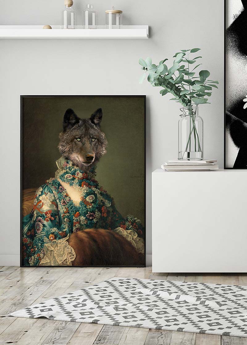 Wolf Lady Portrait Print - Stunning Wolf Artwork for Home & Office Decor | Perfect for Living Room, Bedroom, or Gift