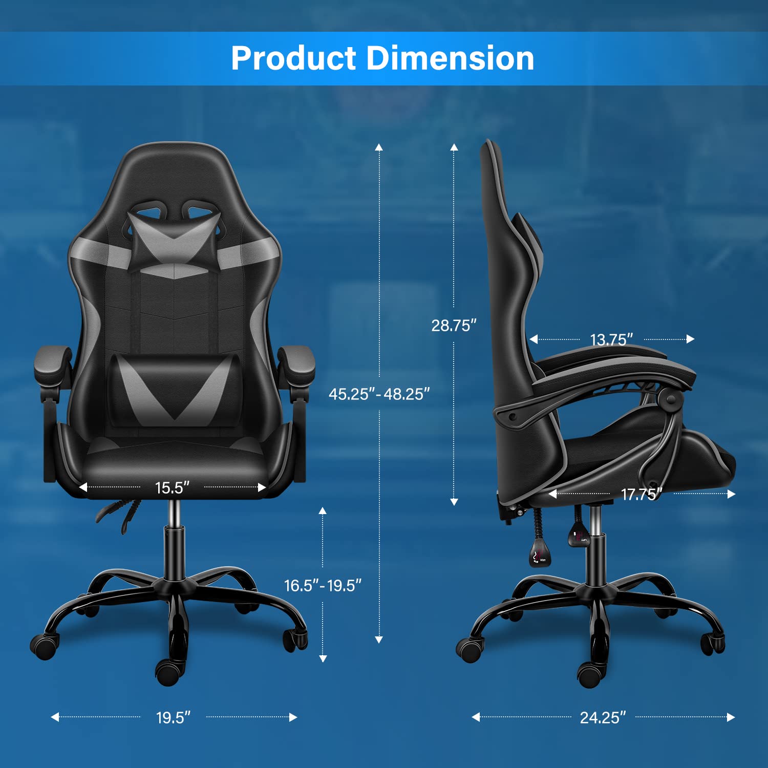 Premium Gaming Chair for Big & Tall Gamers - Ergonomic Racing Style Office Chair with Adjustable Height, Swivel, Headrest & Lumbar Support - Perfect for PC Gaming, Esports & Home Office Workspace