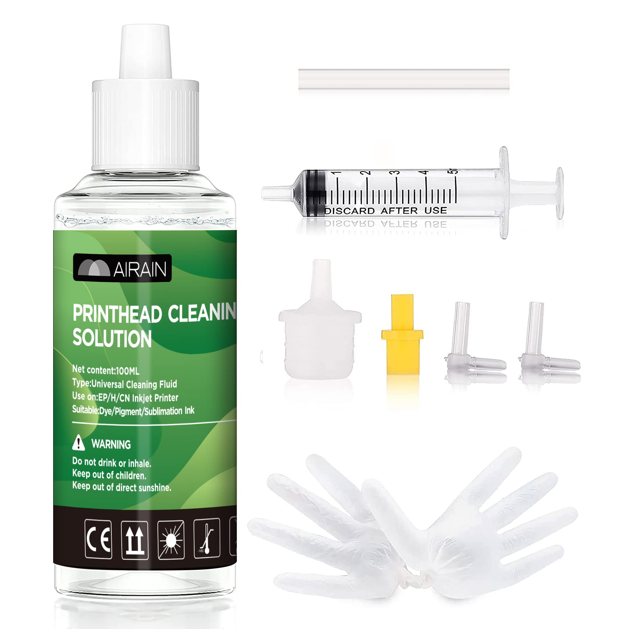 MAIRAIN 100ML Printhead Cleaning Kit for HP, Brother, Epson, Canon Inkjet Printers - Compatible with WF-7710, WF-3640, 7620, 8600, 8610, 8620, WF-2750, WF-2650, ET-2750, ET-2650, C88 - Nozzle Cleaning Solution for Clogged Printheads - Perfect for Office & Home Printer Maintenance