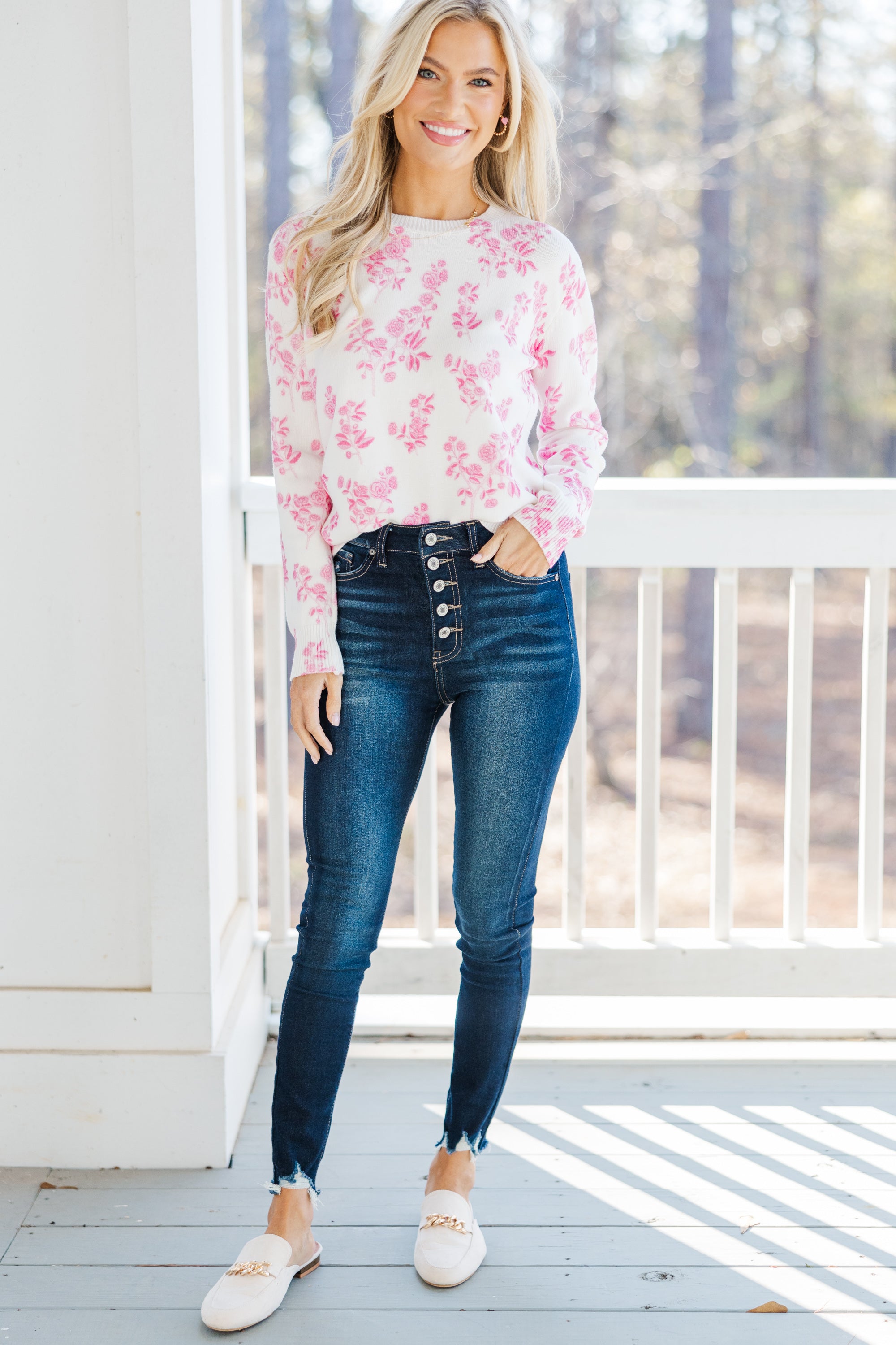 Stylish Pink Toile Sweater for Women | Trendy French Countryside Print Pullover | Perfect for Fall Fashion, Date Nights & Cozy Outfits