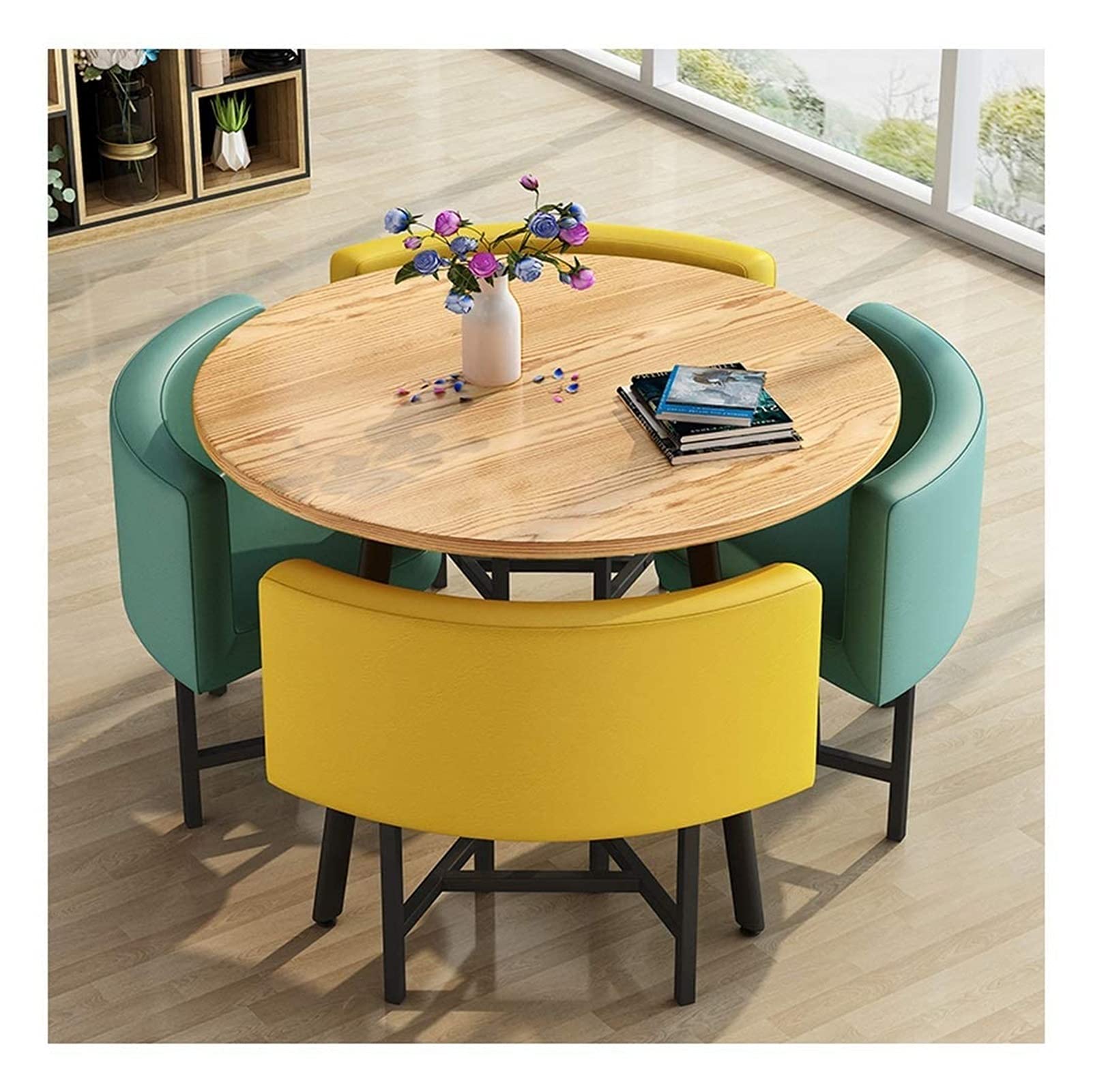 ZHANGYN 80cm Round Table and 4 Chairs Set - Modern Office, Hotel Lobby, Reception, Dining, Cafe & Milk Tea Shop Furniture (Color: Combination One) - Perfect for Business Meetings, Coffee Shops, Restaurant Dining Areas and Hotel Lounges