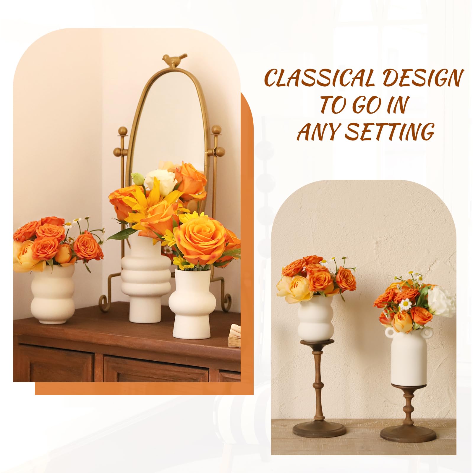 9-Piece Ceramic Vase Set - Modern White Flower Vases for Fresh & Dried Blooms, Unique Shape Home Decor, Wedding Centerpiece - Perfect for Table Decor, Living Room, Dining Room & Wedding Arrangements