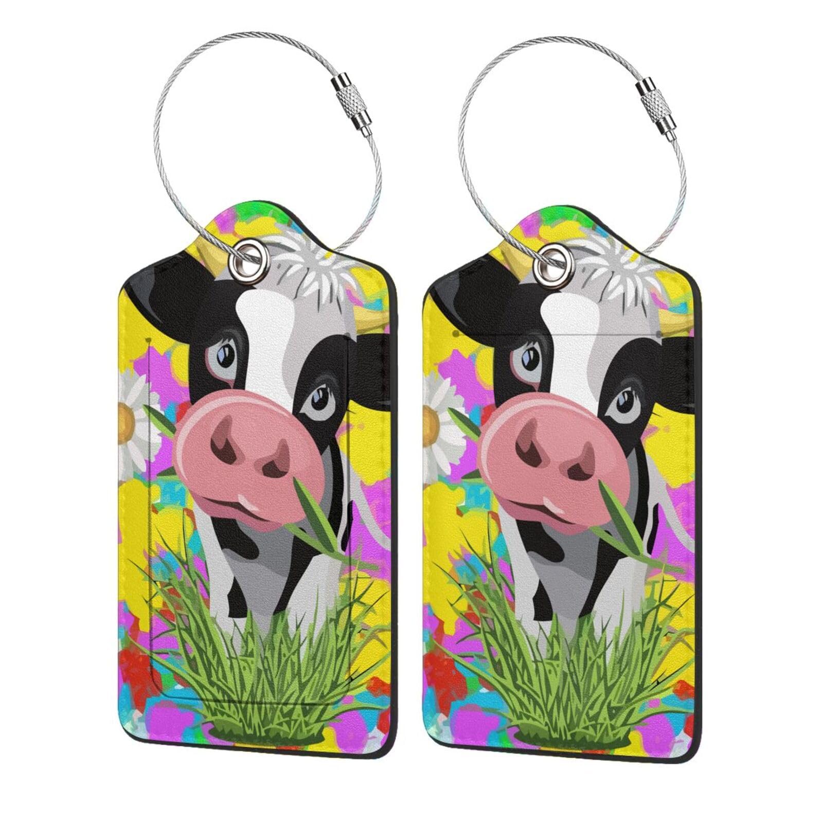 Funny Cow Luggage Tags - Cute Cattle Suitcase ID Labels with Stainless Steel Loop for Travel Bags, Perfect for Adults & Teens - Ideal for Airports, Vacations, and Business Trips