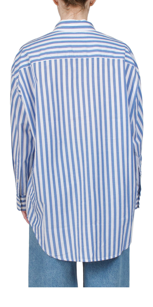 Stylish Button Front Shirt with Wide Blue Stripes - Casual & Office Wear for Men & Women