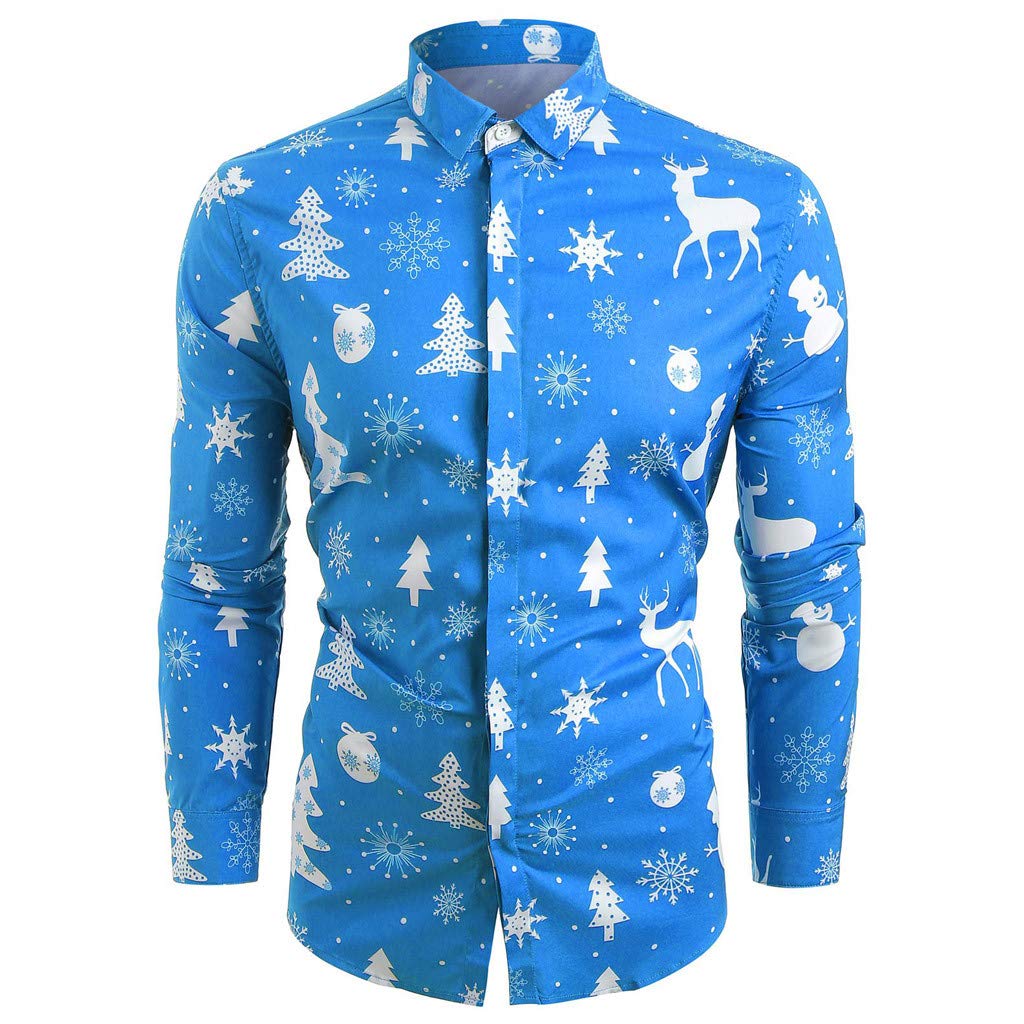 Drindf Men's Christmas Print Slim Fit Long Sleeve Button Down Dress Shirt | Holiday Party & Office Wear | Festive Xmas Formal Attire for Men