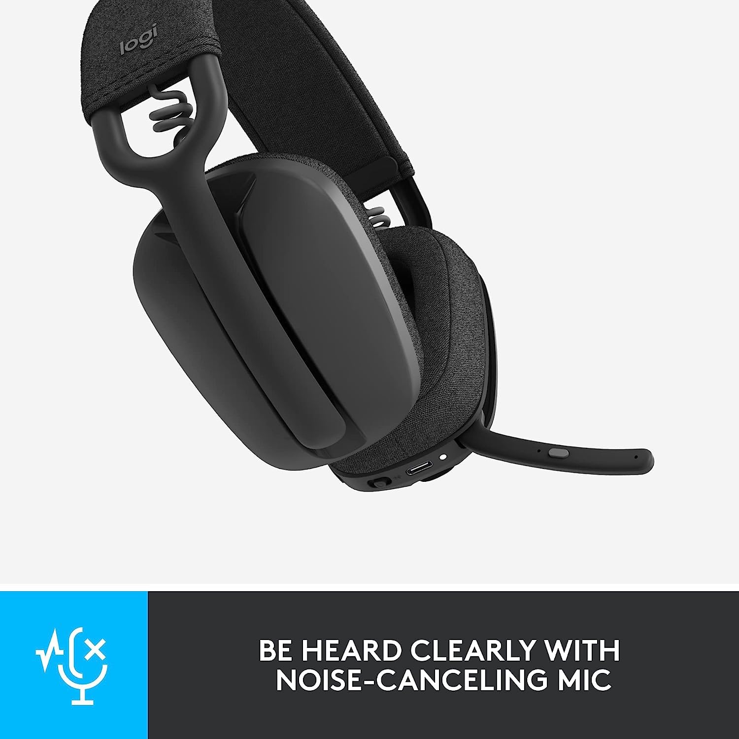 Logitech Zone Vibe 100 Wireless Headphones with Noise Cancelling Mic - Lightweight Over-Ear Design for Teams, Mac & PC (Renewed, Graphite) | Perfect for Remote Work, Online Meetings & Gaming
