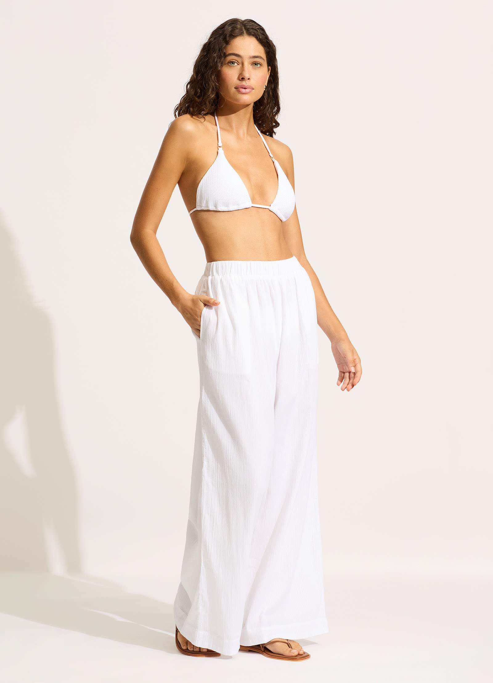 Crinkle Beach Pants for Women - White Soft Linen Summer Casual Pants | Perfect for Beach Vacations, Yoga, and Relaxing Outdoors