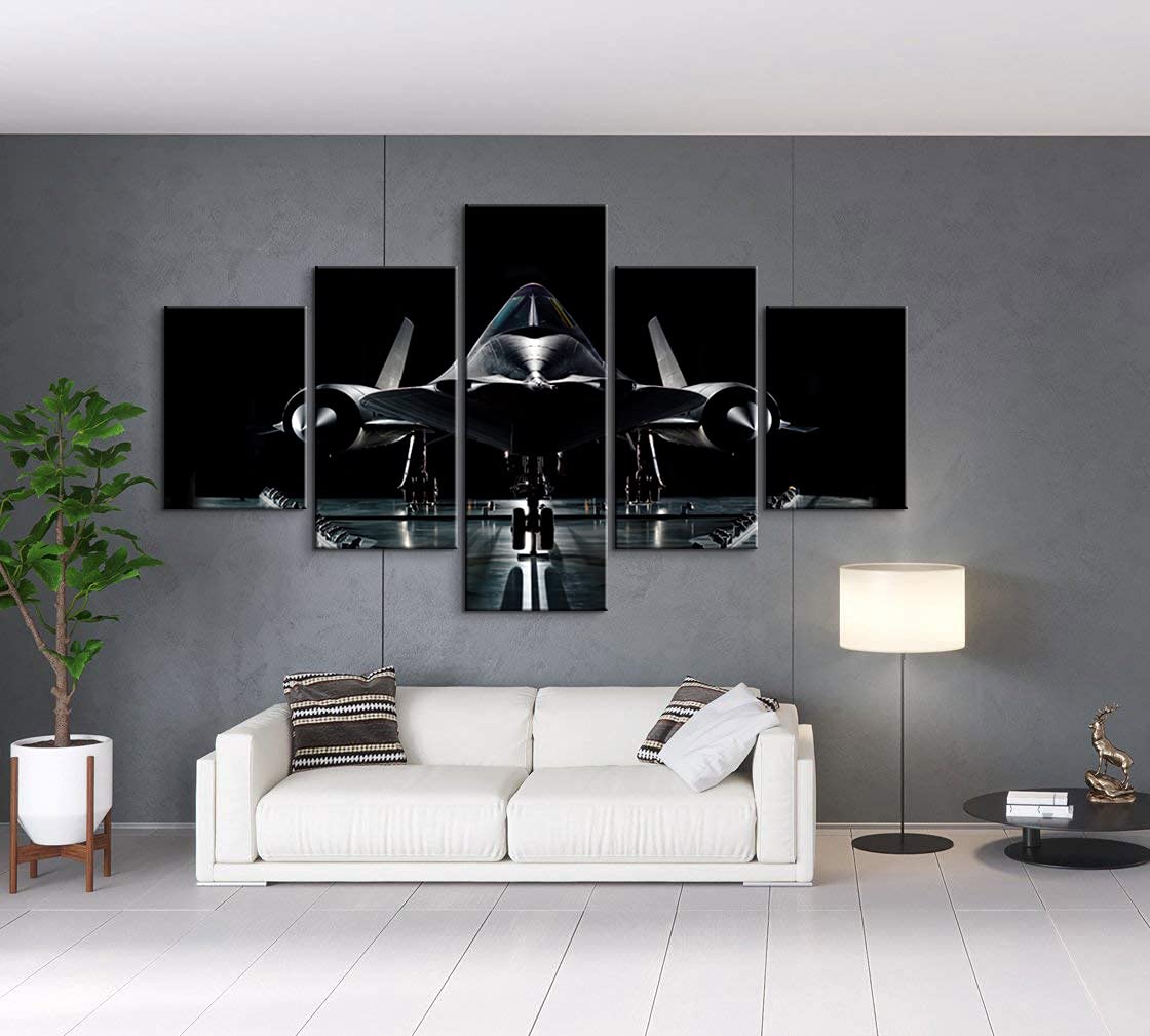 SR-71 Blackbird Aviation Wall Art - 5 Piece Strategic Reconnaissance Military Canvas Print Set (70''W x 40''H) - Perfect for Bedroom, Office & Man Cave Decor | Airplane Posters & Military Wall Decor