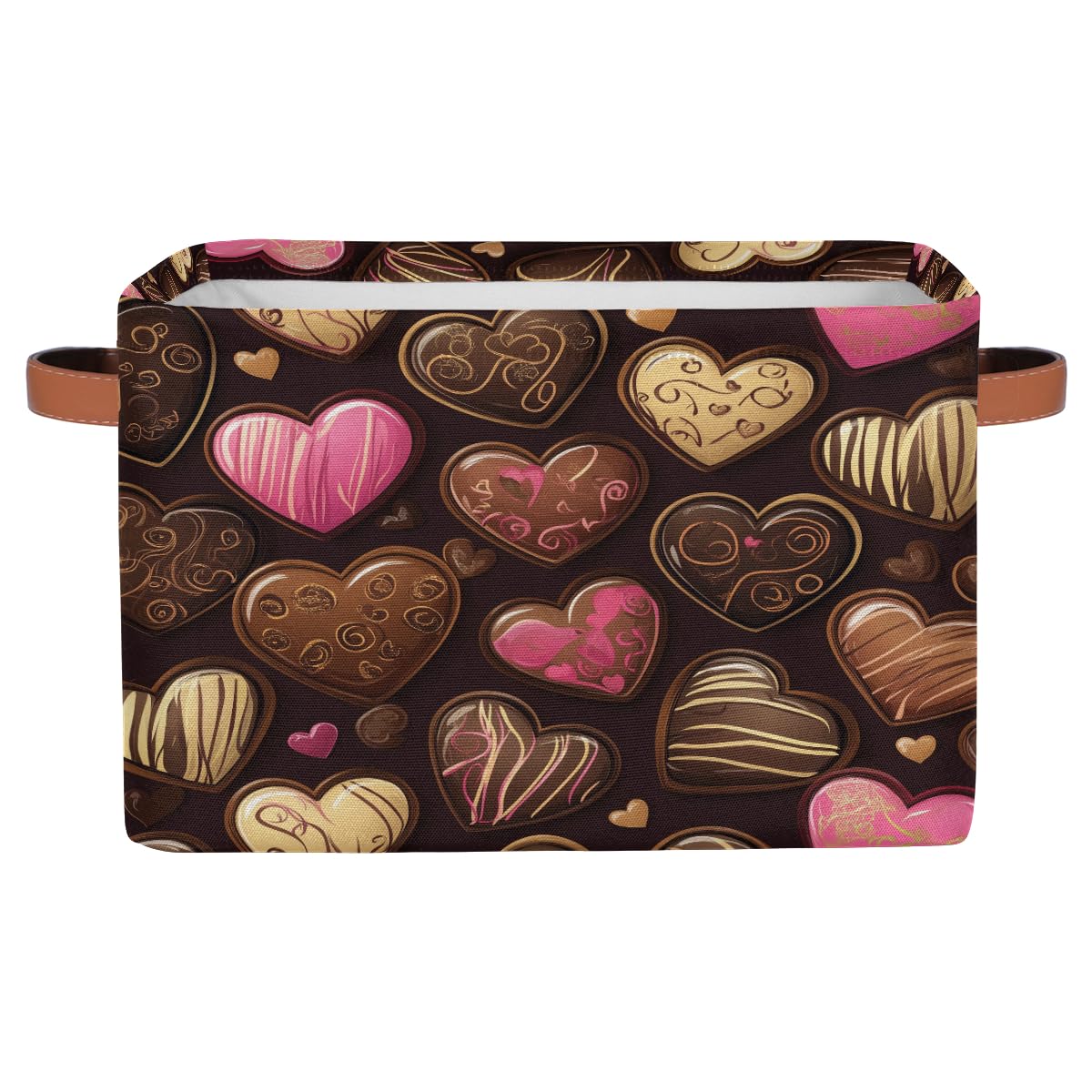 Heart-Shaped Fabric Storage Bins - Foldable Closet Organizer for Shelves, 2-Pack Colorful Valentine's Day Chocolate Cube Baskets | Perfect for Bedroom, Bathroom & Office Organization