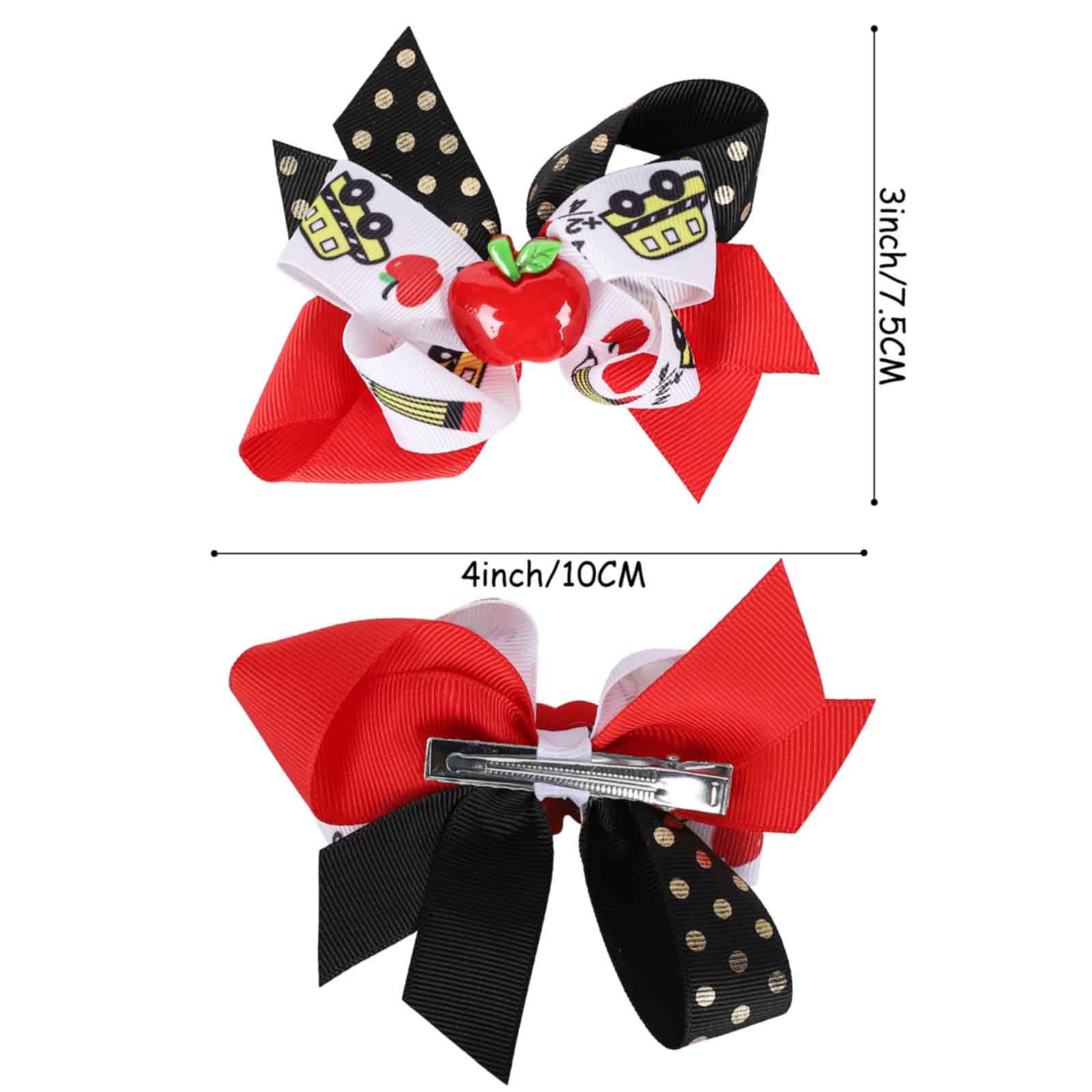 Whaline 4Pcs Colorful Back to School Hair Clips - Apple, School Bus & Blackboard Grosgrain Ribbon Barrettes for Girls | First Day of School, Kindergarten & Classroom Accessories | Perfect for School Photos, Parties & Everyday Wear