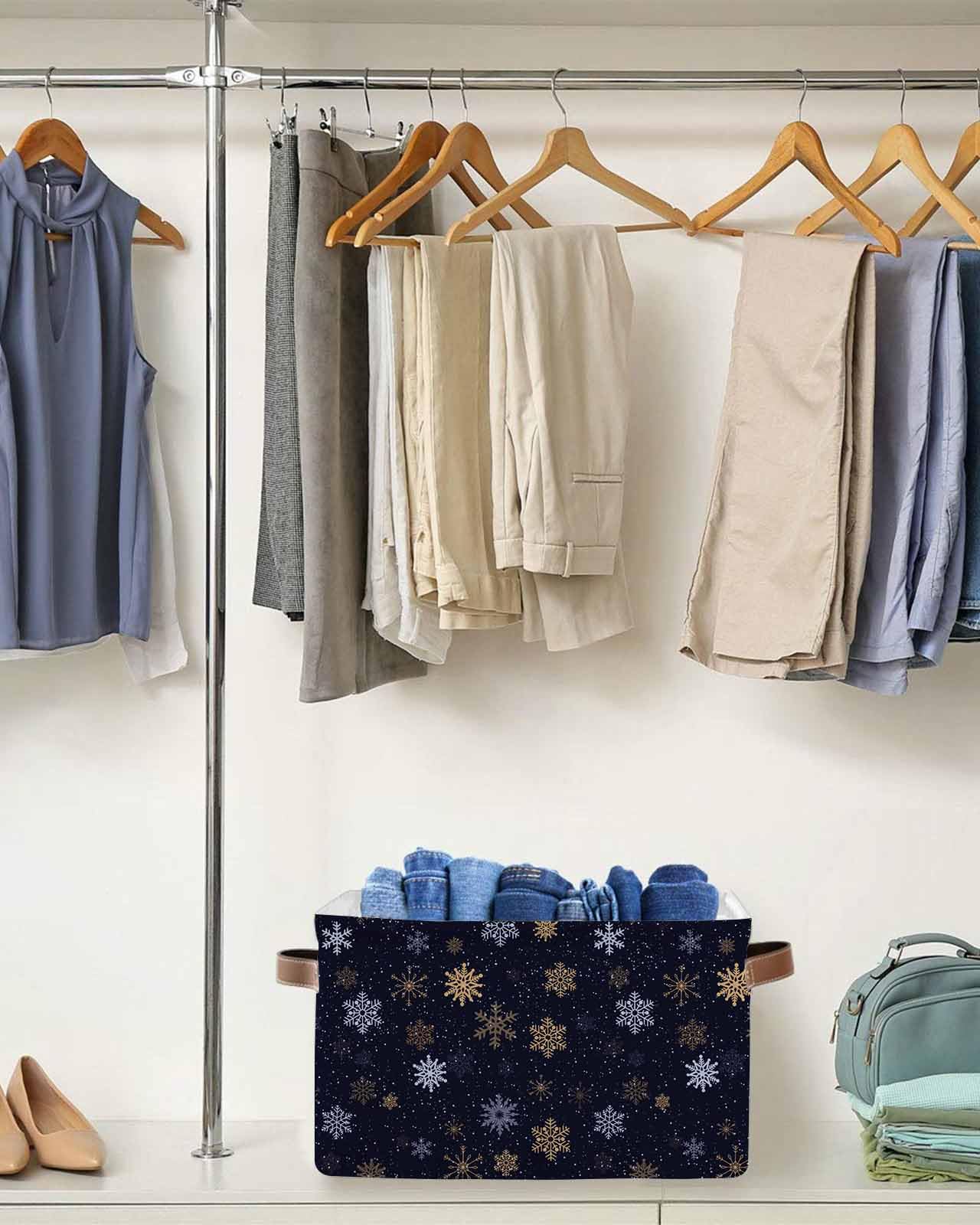 Navy Blue & Yellow Christmas Storage Baskets - 2 Pack Snowflake Fabric Storage Cubes with Handles (15