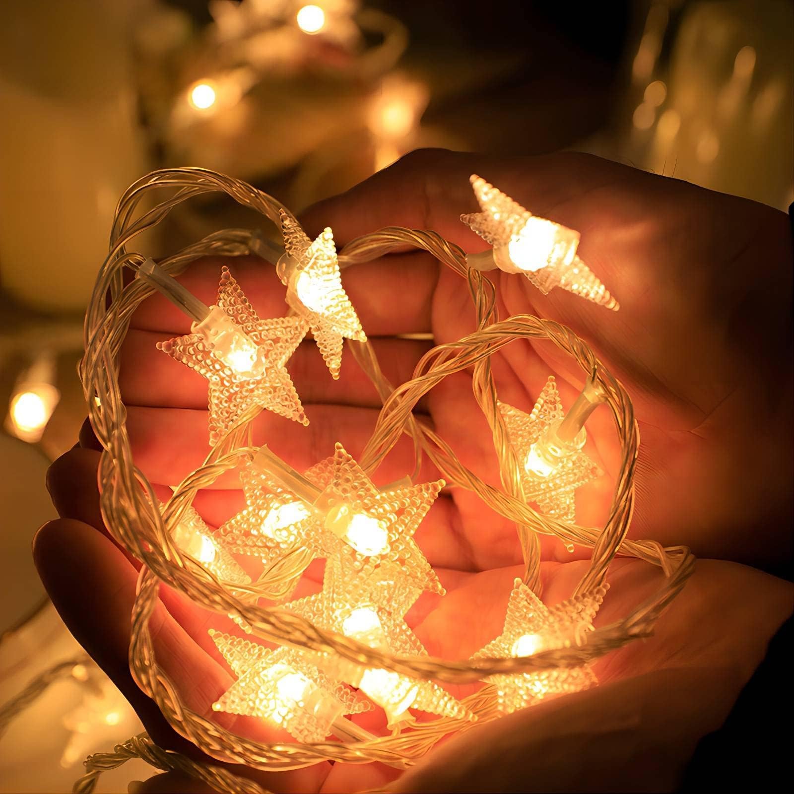 Ramadan Decorations Star String Lights - 20 FT 40 LED Battery Operated Twinkle Fairy Lights in Warm White for Bedroom, Office, Home, Camper - Indoor & Outdoor Eid, Christmas Tree Decor - Perfect for Ramadan, Eid Celebrations, Holiday Parties, and Cozy Home Ambiance
