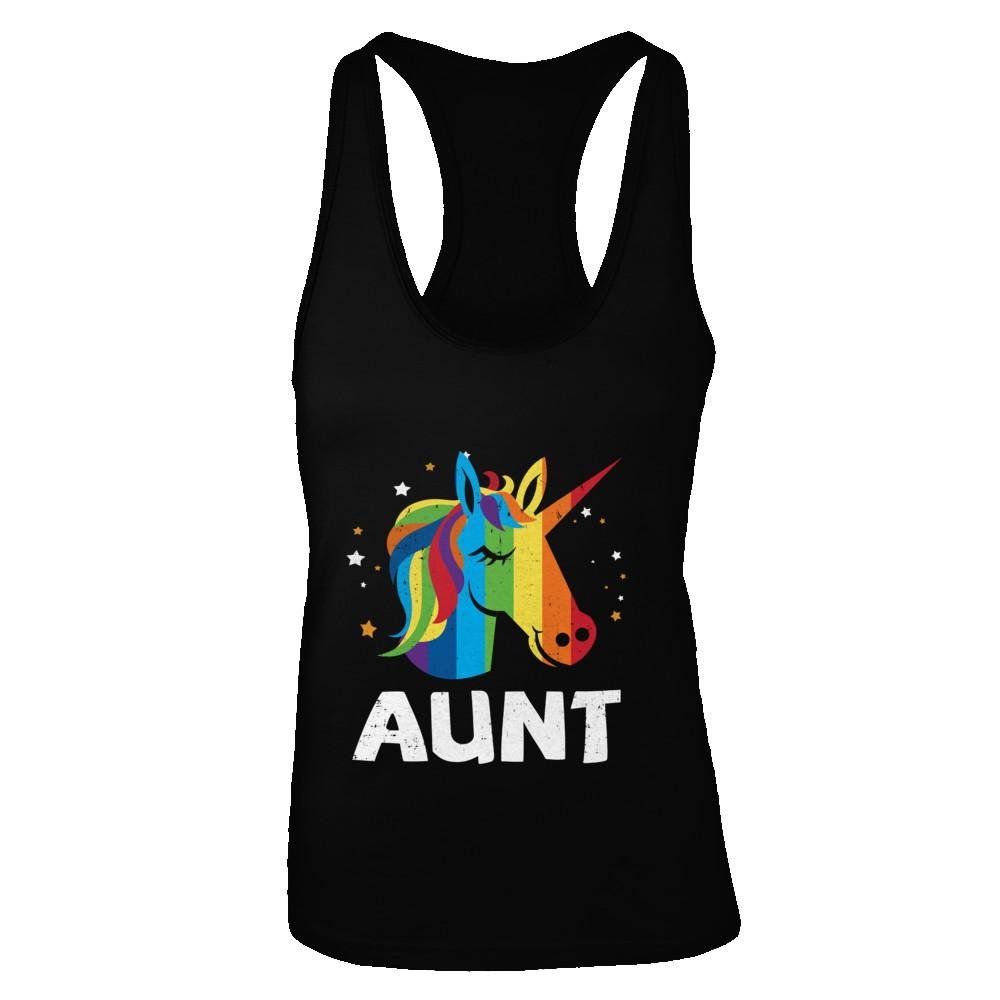 Women's LGBT Pride Lesbian Gay Proud Aunt Unicorn Racerback Tank Top - Comfortable & Stylish LGBTQ+ Apparel for Pride Parades, Festivals & Everyday Wear