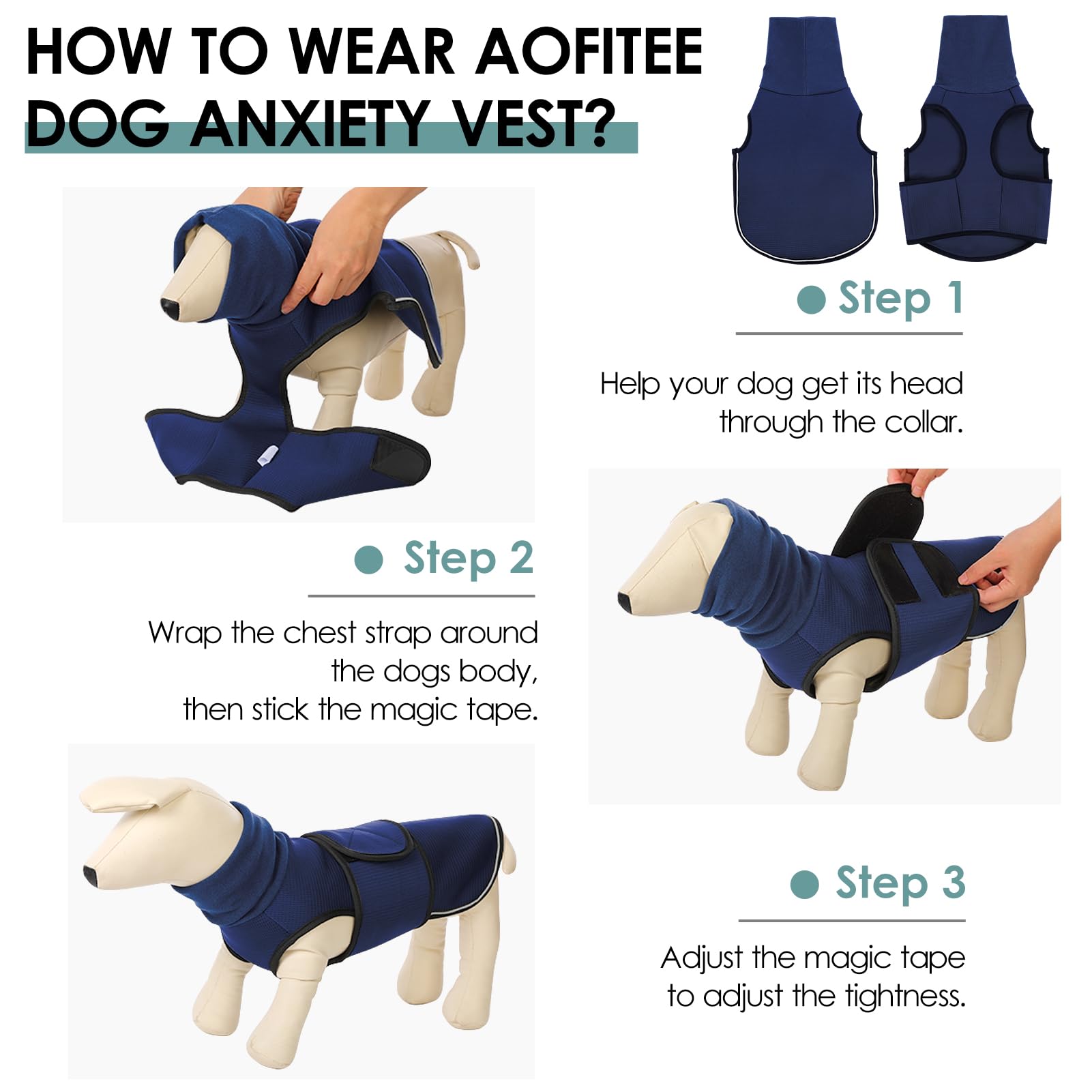 AOFITEE Dog Anxiety Vest - XL Calming Jacket for Thunder, Fireworks & Travel | Breathable Anti-Anxiety Shirt with Collar for Small, Medium & Large Dogs | Perfect for Storms, Vet Visits & Separation Anxiety Relief
