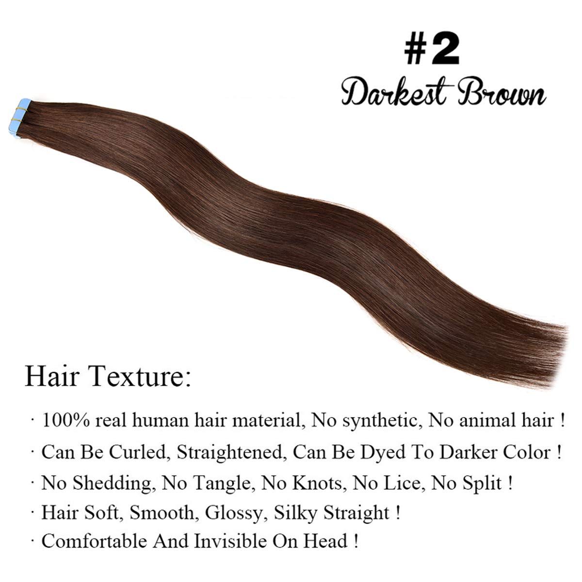 20 Inch Tape in Hair Extensions Human Hair - 12 Pieces Skin Weft Straight Thick Natural Hair Extensions with 20pcs Replacement Tape (50g, Darkest Brown #2) for Daily Styling, Volume Boost & Special Occasions