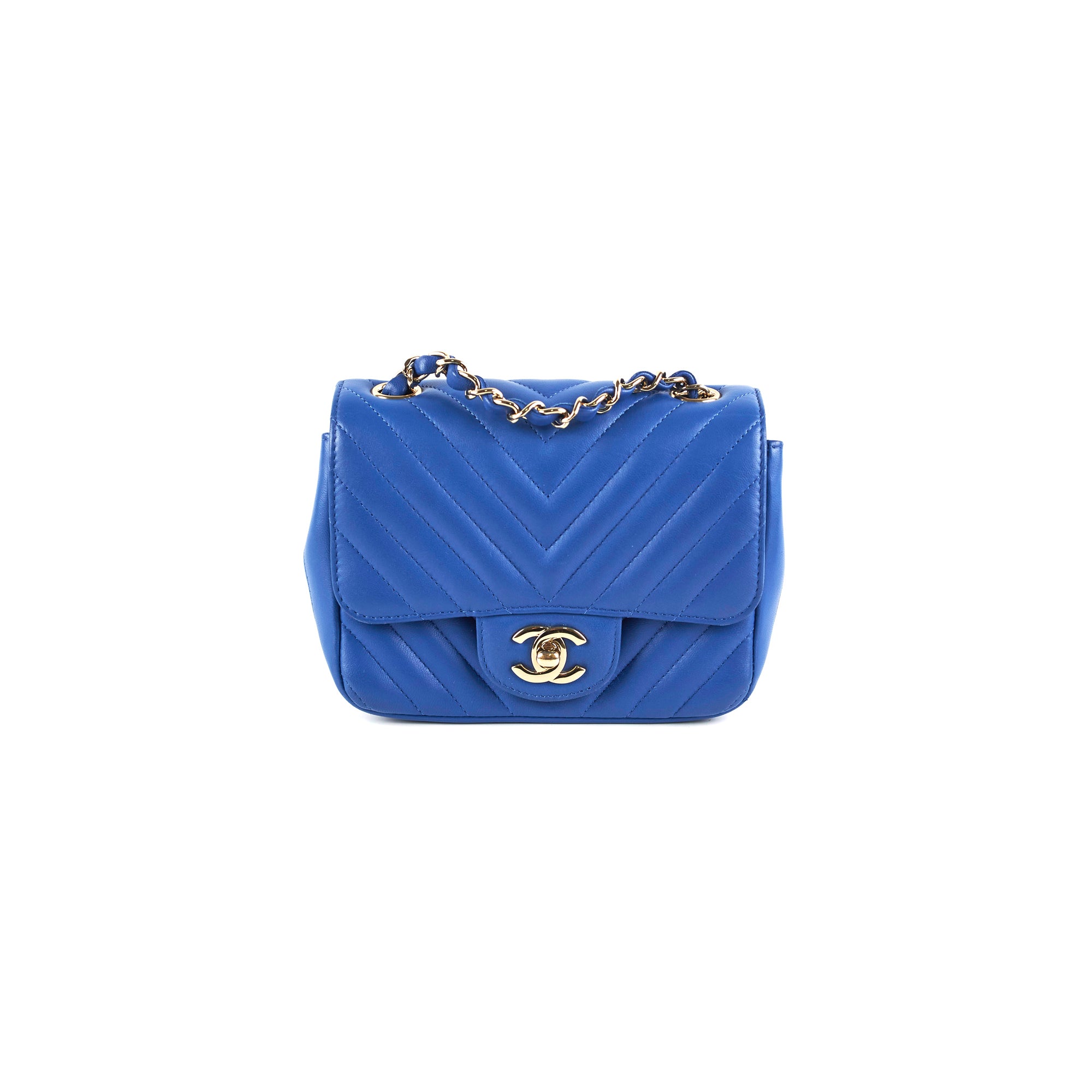 Chanel Chevron Square Mini Blue Leather Crossbody Bag - Luxury Designer Handbag for Women | Perfect for Parties, Dates & Everyday Use