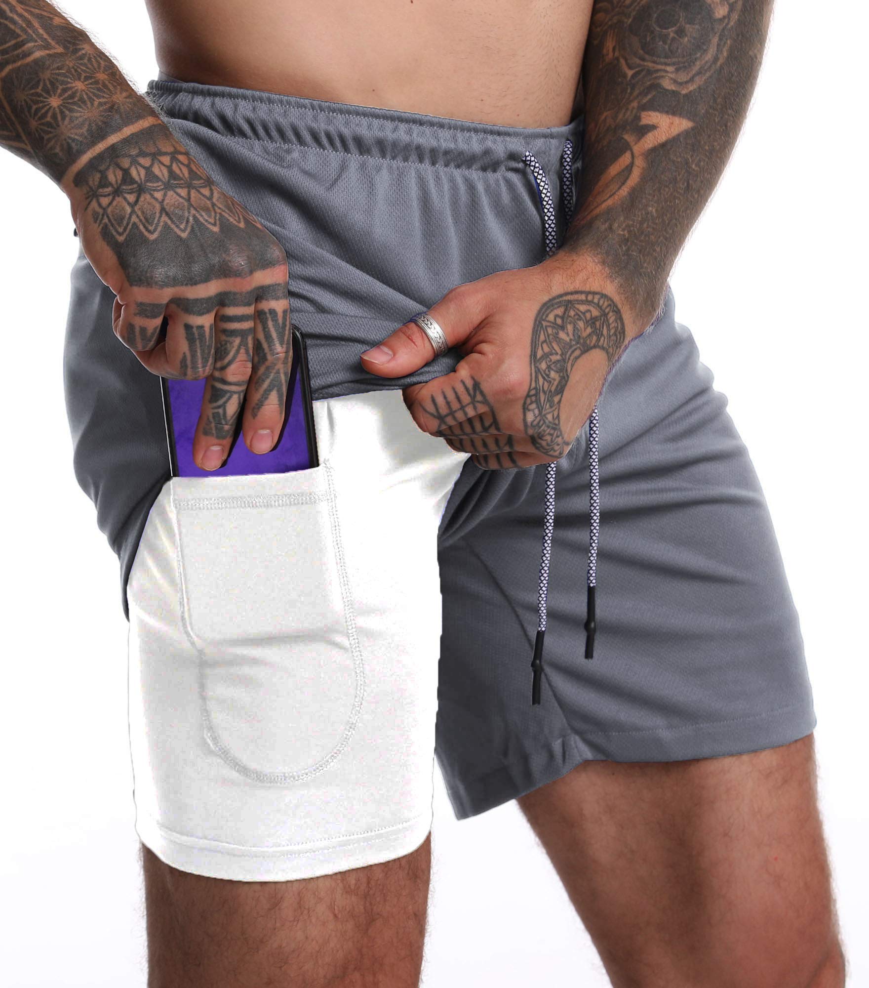YKB Men's 2-in-1 Workout Running Shorts - Lightweight Quick-Dry Gym & Yoga Training Shorts with Liner for Jogging, Basketball & Athletic Activities - Perfect for Gym, Running and Outdoor Sports