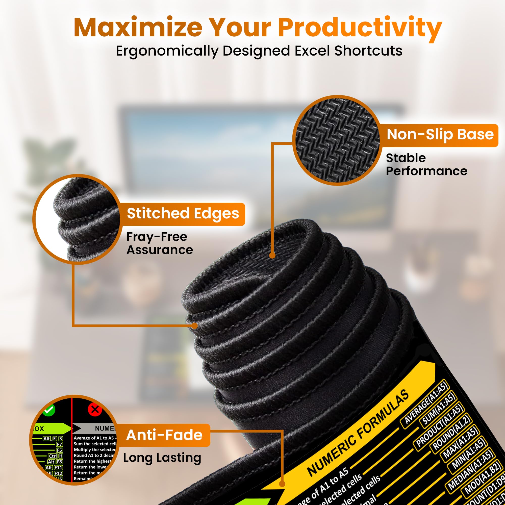 Excel Shortcuts Mouse Pad - Extended XL Office Keyboard Mat (31.5
