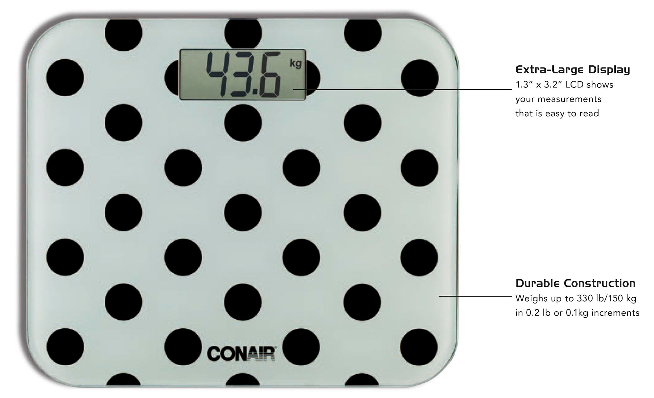CONAIR C2999H Digital Bathroom Scale - Accurate Weight Measurement for Home, Gym & Health Tracking - Sleek Design with Large LCD Display
