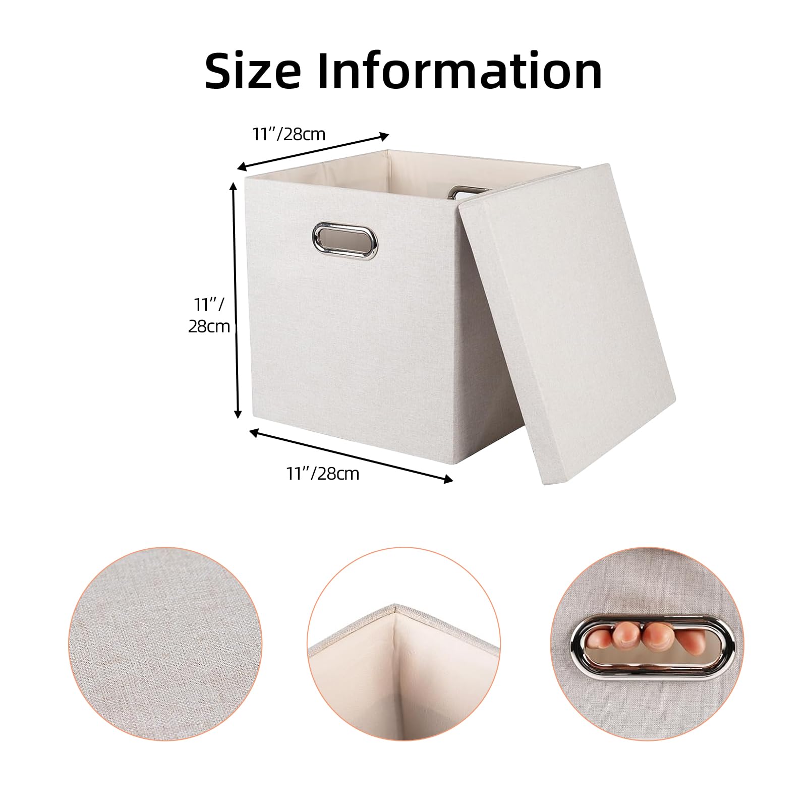 Collapsible Fabric Storage Bins with Lids - 4 Pack Foldable Linen Organizer Boxes for Closet, Shelves, Home & Office (11x11x11 Inches, Beige) | Perfect for Seasonal Clothes, Toys, Blankets & Home Organization