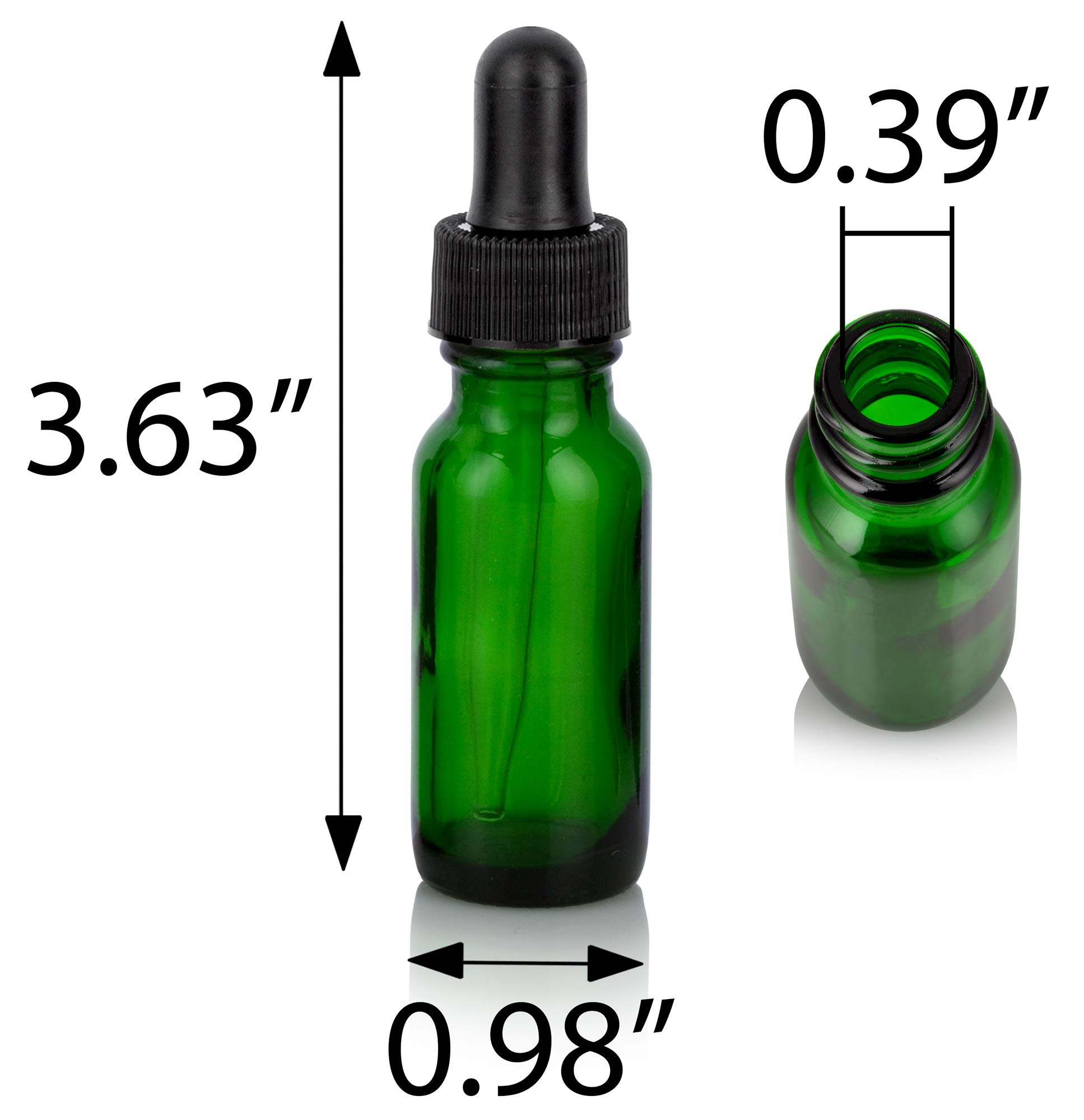 JUVITUS 24 Pack 0.5 oz (15ml) Green Glass Essential Oil Bottles with Black Dropper & Funnel - Perfect for Aromatherapy, DIY Blends, Travel Size Oils & Home Fragrance Solutions