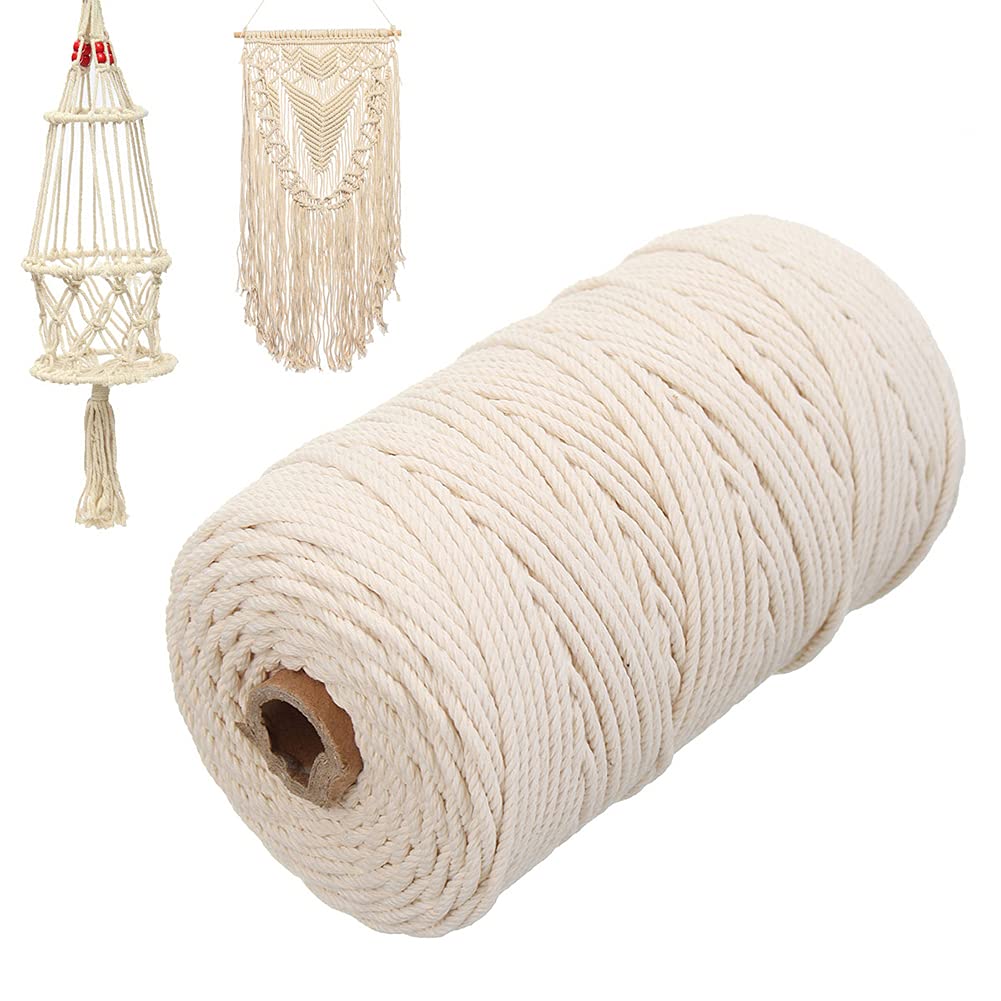4-Ply Twisted Macrame Cotton Cord - Natural White (4mm x 109 Yards) | Premium Macrame Yarn for DIY Plant Hangers, Wall Hangings & Boho Home Decor | Perfect for Macrame Supplies, Jewelry Making & Craft Projects