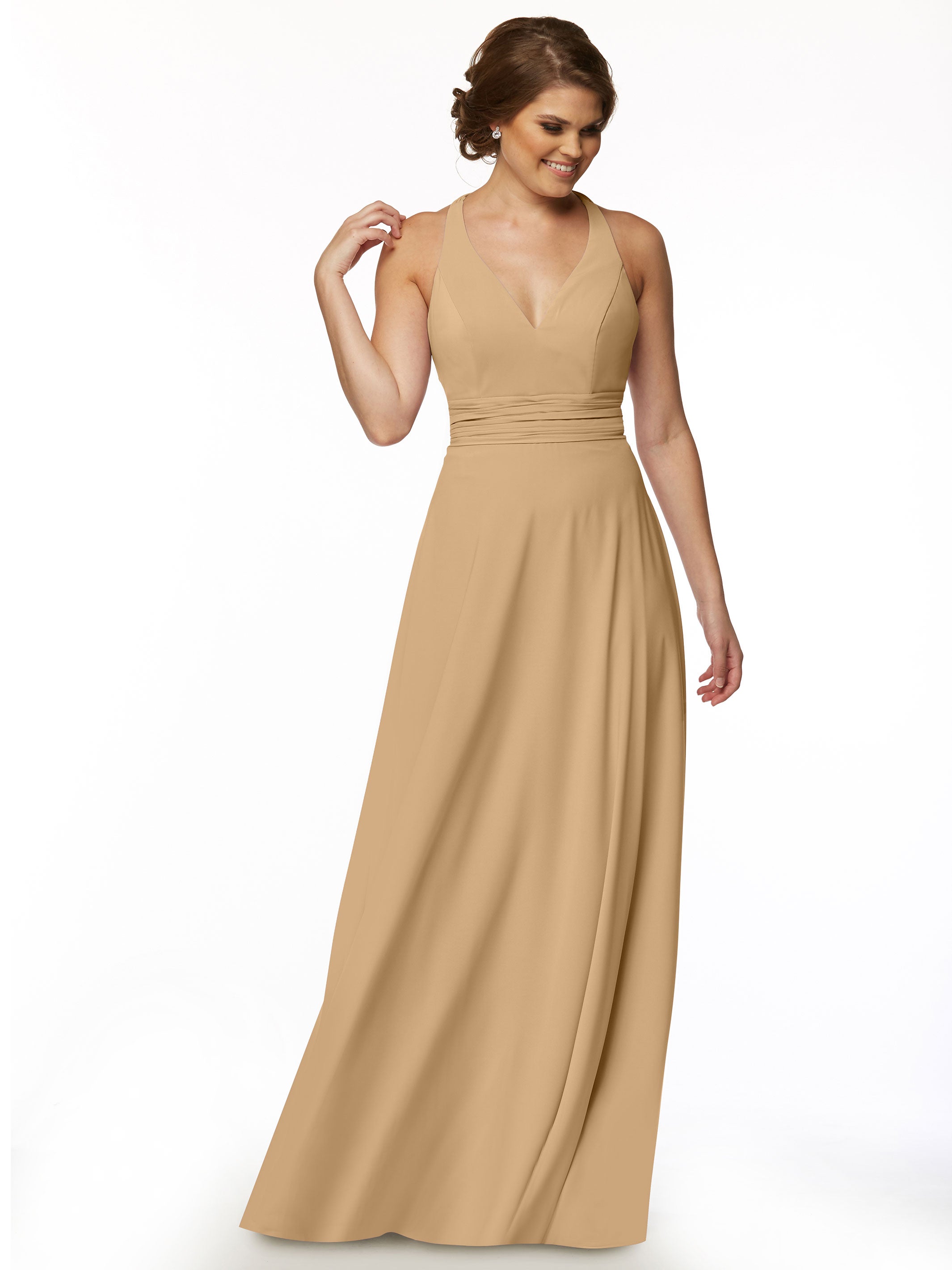 Elegant A-Line Stretch Chiffon Bridesmaid Dress with Halter V-Neck - Perfect for Weddings, Formal Events & Special Occasions