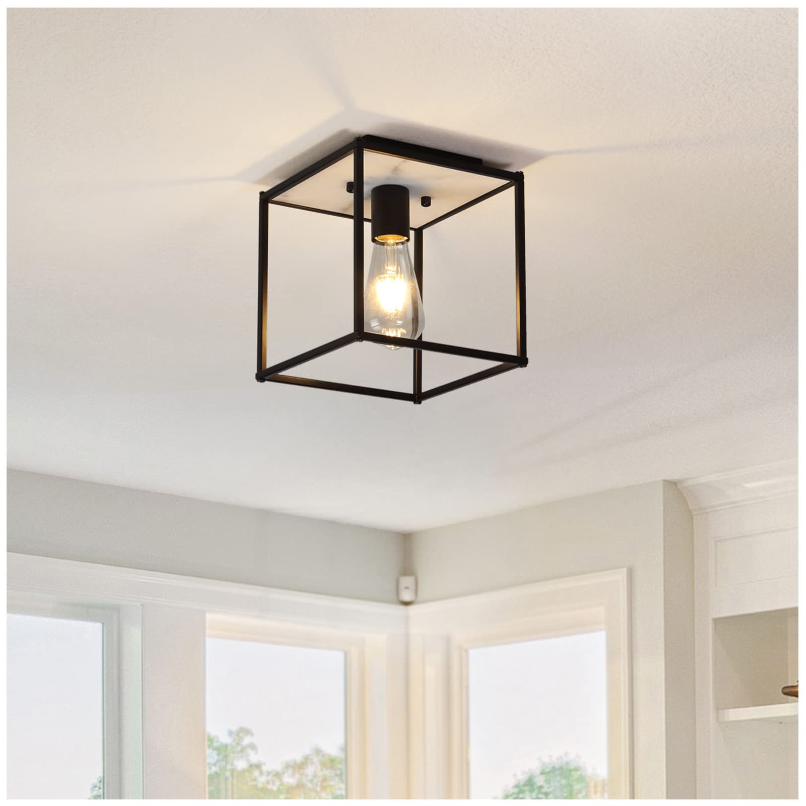 Modern Black Ceiling Light Fixtures - Farmhouse Semi Flush Mount Lighting for Bedroom, Hallway, Porch | Industrial Style Close-to-Ceiling Lamps | Perfect for Home, Office & Commercial Spaces