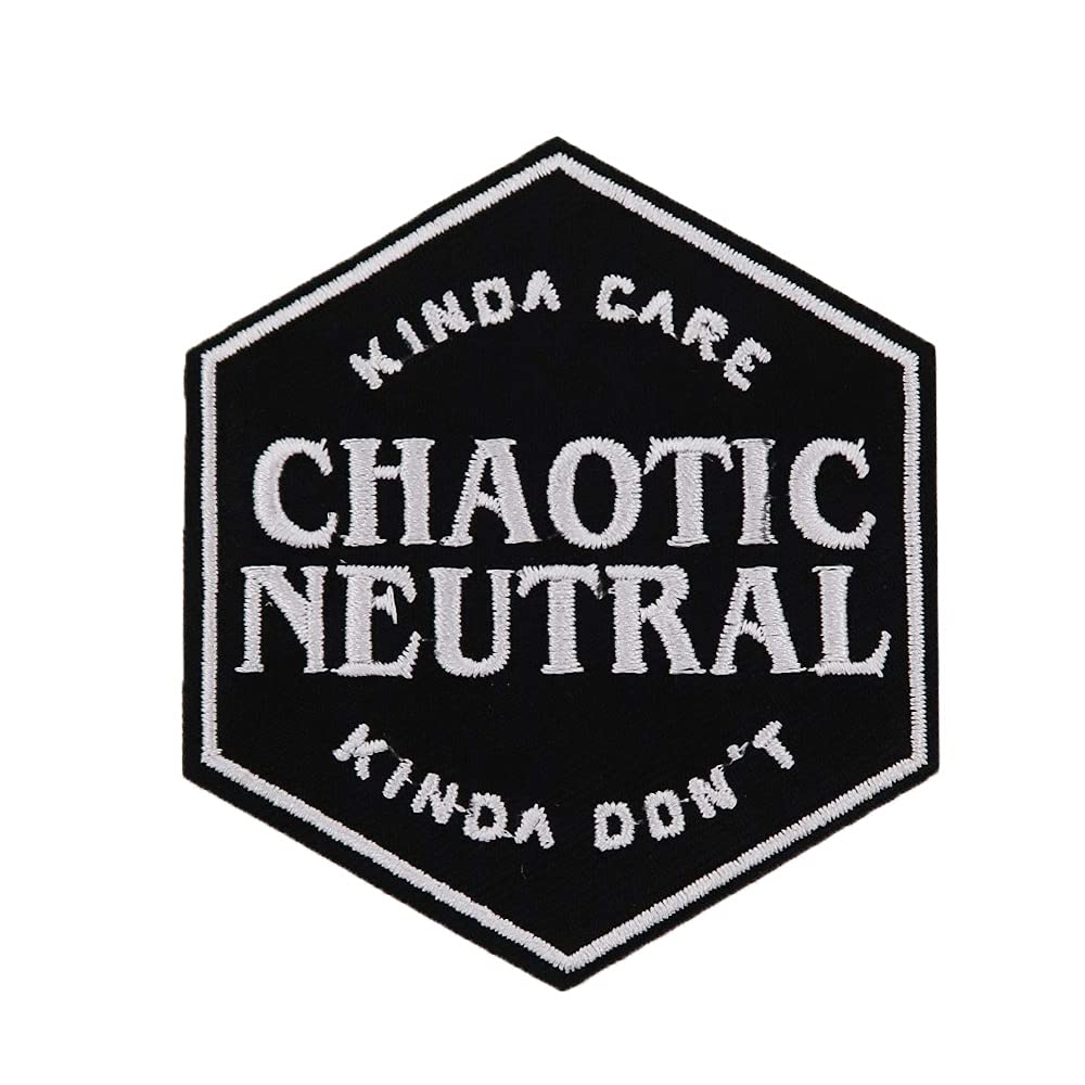 Chaotic Neutral Kinda Care Funny Meme Embroidered Iron On Patch for DIY Jackets, Backpacks & Denim - Unique Sew On Applique for Costumes & Crafting
