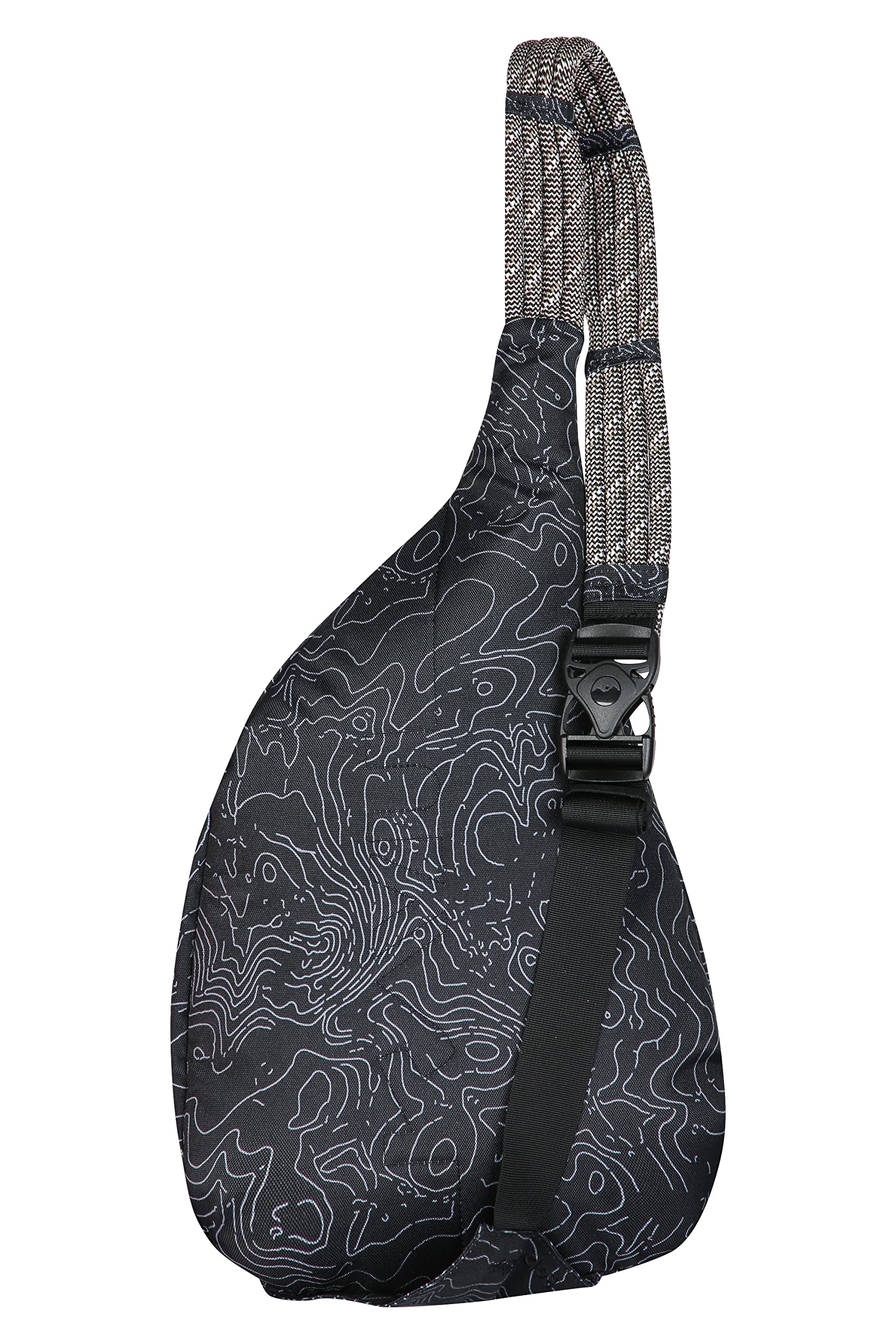 KAVU Rope Sling Crossbody Bag - Lightweight Compact Shoulder Bag for Men & Women - Black Topographic Print - Perfect for Travel, Hiking & Everyday Use