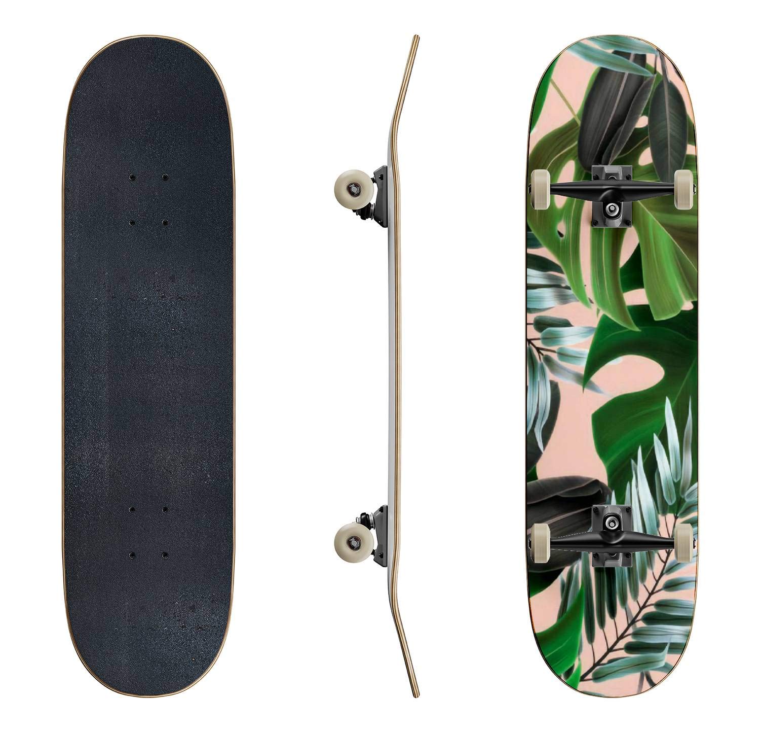 Premium Skateboard with Tropical Palm Leaf Design - Classic Concave Deck for Beginners & Pros | Stylish Floral Pattern Longboard for Extreme Sports & Teen Gifts | Perfect for Street Skating, Commuting & Beach Cruising