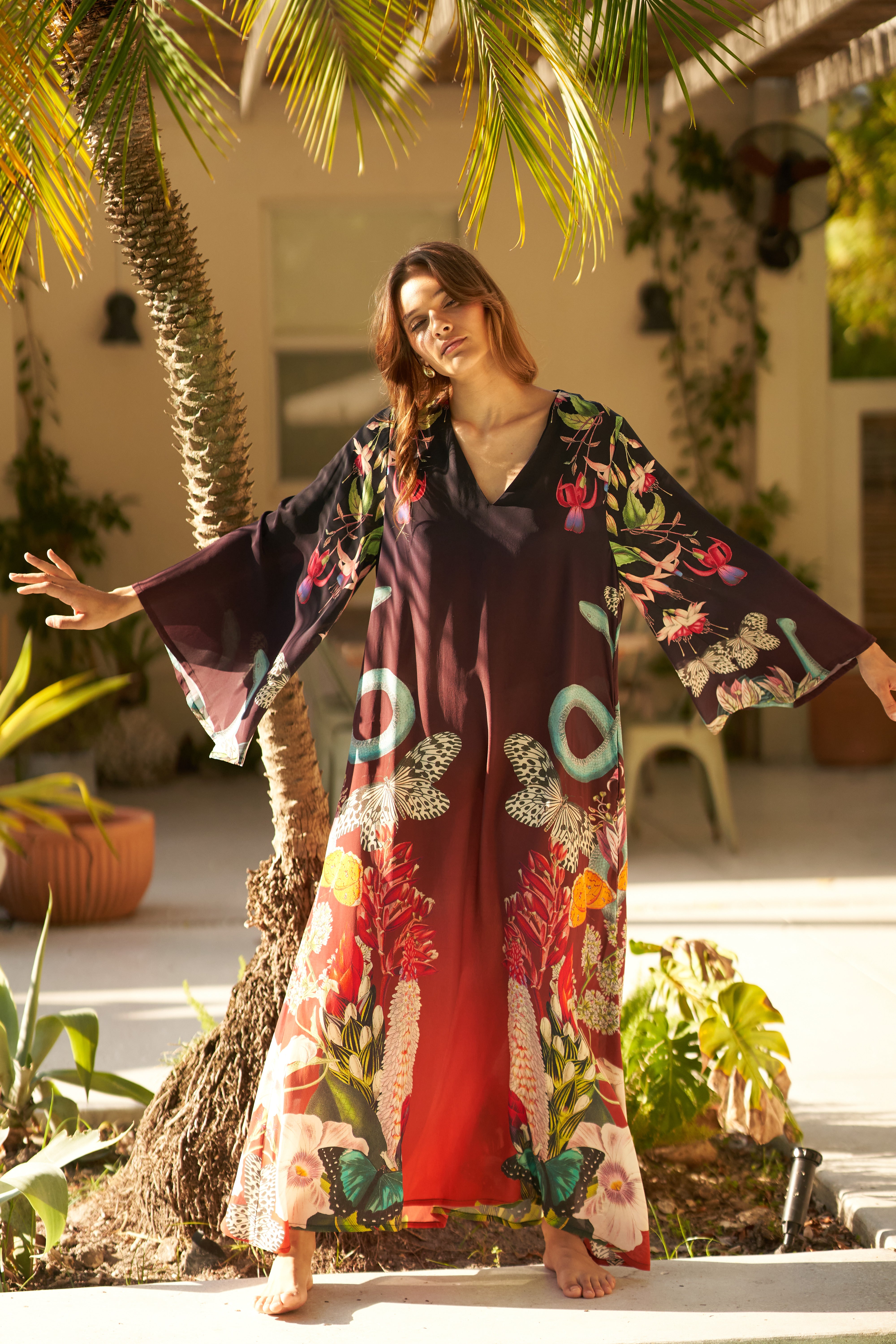 Lena Kaftan 9 - Stylish Flowy Maxi Dress for Women | Beach Cover Up, Summer Vacation Outfit, Boho Chic Loungewear